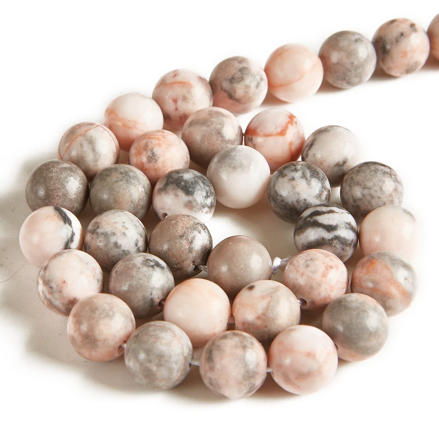 60pcs 6mm Pink Zebra Beads Natural Gemstone Beads Round Loose Beads for Jewelry Making