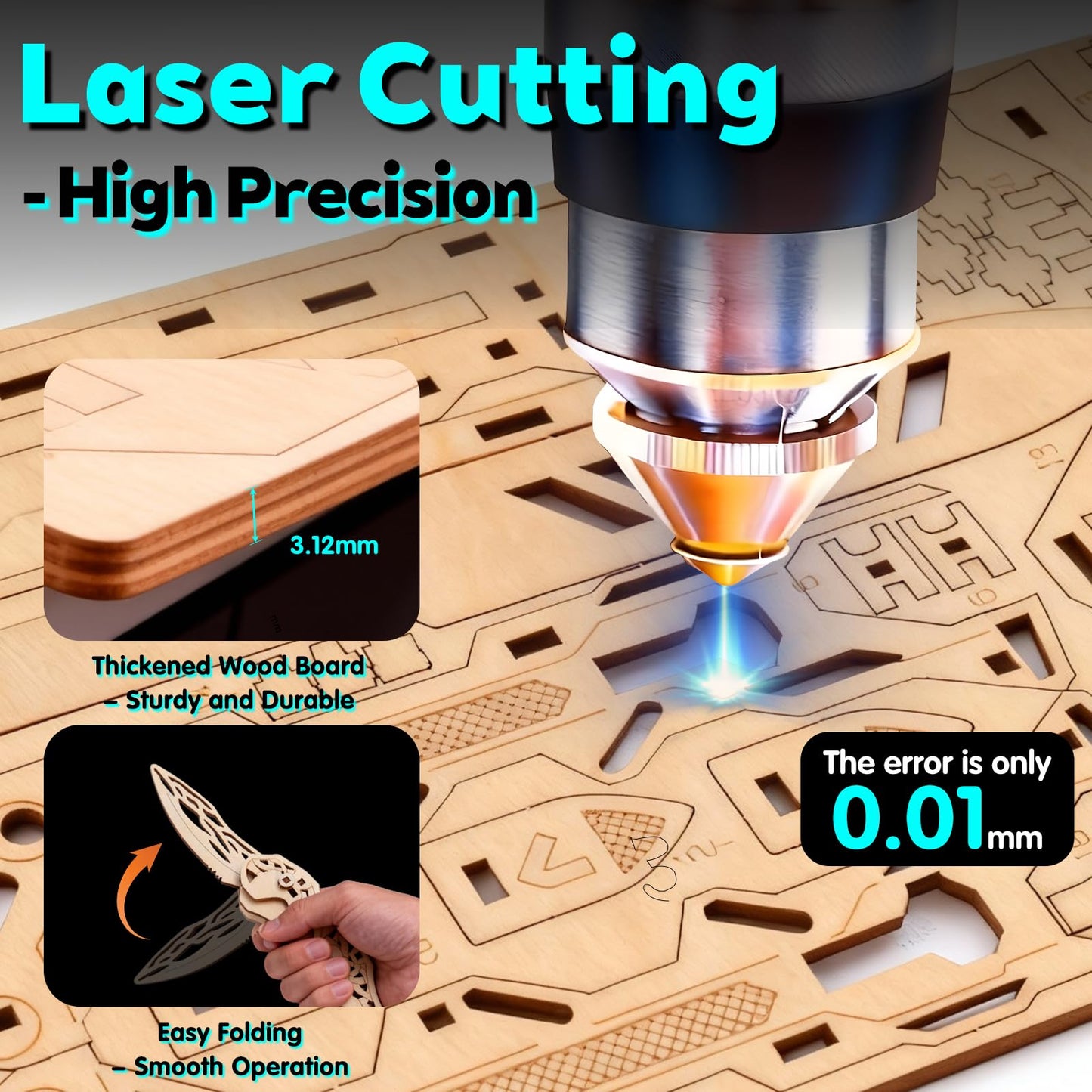 3D Wooden Puzzles for Adults – 6 Knife Set with 266 Pieces, Movable Interlocking Mechanical Structure, High-Precision Laser-Folded, Wood Model Craft Kit & Wooden Building Kits