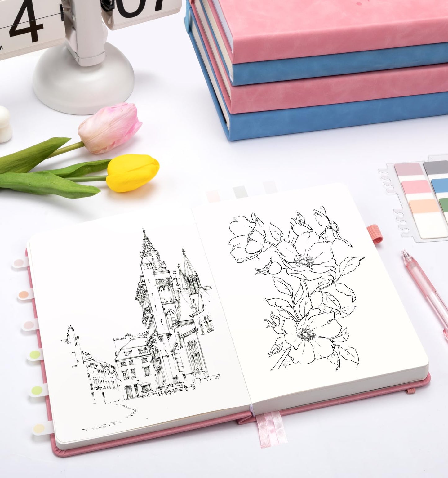 ALKALO Blank Journal Notebook 365 Pages, A5 Leather Sketch Book for Drawing Women & Men, Hardcover Notebook with 100GSM Thick Paper, Sketchbook for Travel, Work, School, Note Taking