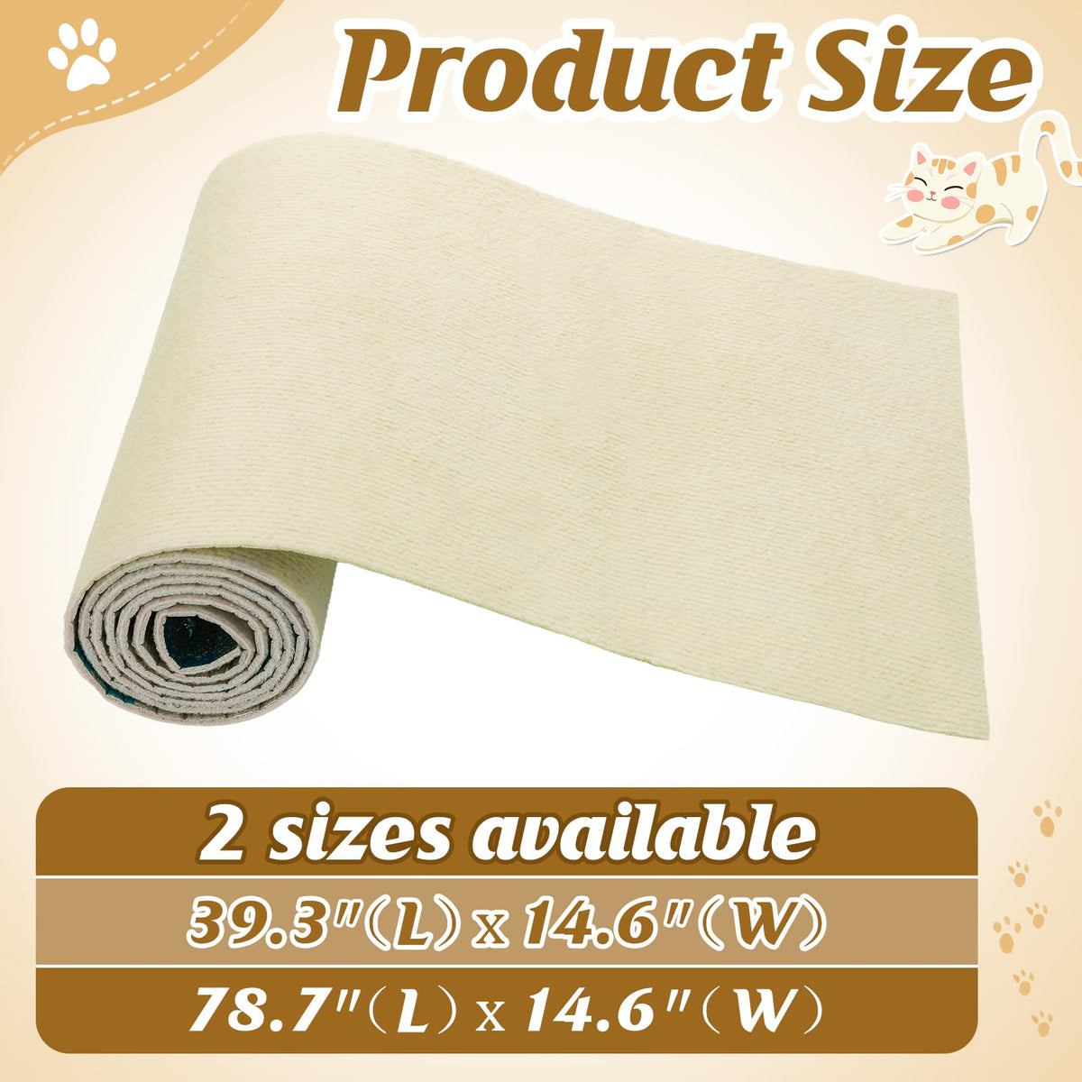 39.3''x14.6'' Trimmable Cat Scratch Furniture Protector - Climbing Self-Adhesive Cat Scratching Pad Mat, Couch Protector from Claws for Scratch Post Cat Tree Shelves Wall, Beige