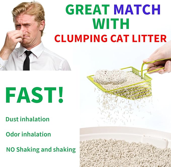 DHXYZZB Cat Litter Scoop, Metal Cat Litter Scooper Kitty Poop Scooper Stand for Litter Box, Fast Sifting Non-Stick Large Cat Poop Sifting cat Scooper