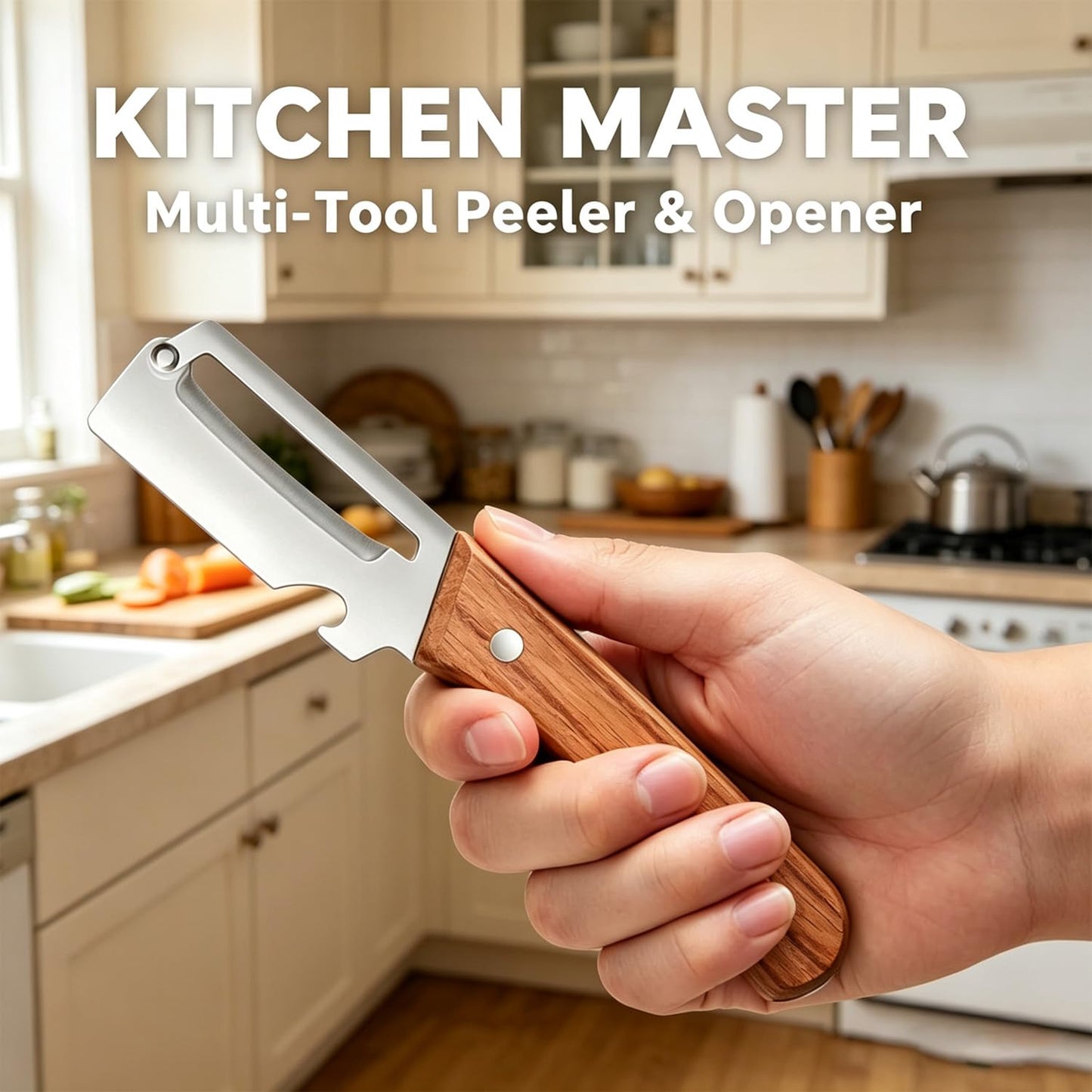 2-in-1 Multifunctional Vegetable Peeler with Wooden Handle & Stainless Steel Blade, Multifunctional Vegetable Peeler, Built-in Bottle Opener, Fruit & Vegetable Kitchen Peeling Tool (2Pcs)