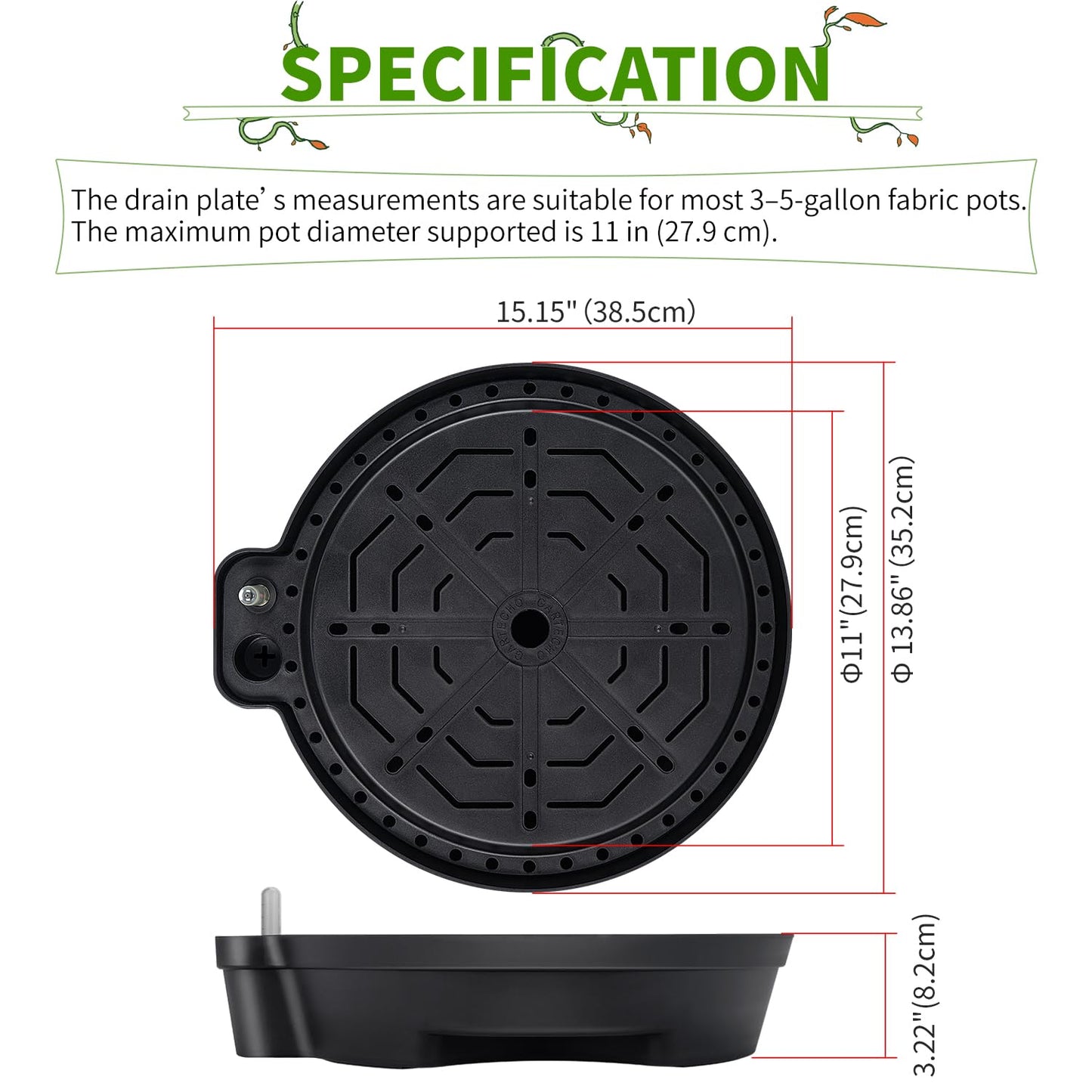GARTECHO 15” Self-Watering Plant Saucer, Capillary Action Theory Auto-Irrigation System, 4-Pack Bases with pH Test Tank & Water Gauge, Heavy Duty for Use in Indoor Grow Tents/Outdoor Gardens