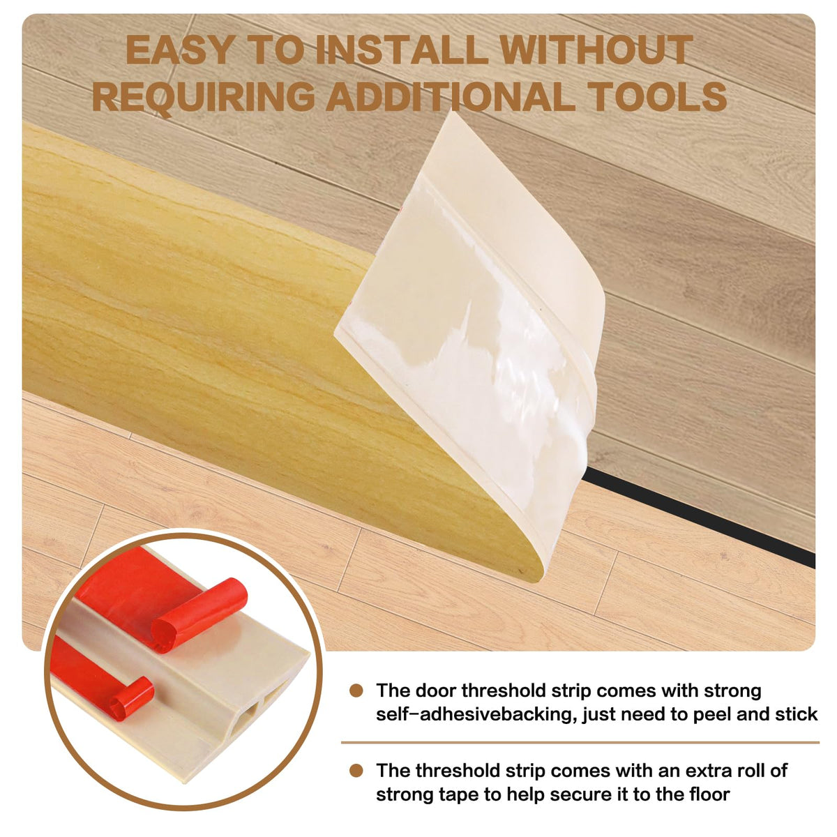 Floor Transition Strip Vinyl Door Threshold Ramp Self Adhesive Carpet Edging Strip Doorway Edge Trim (6.6 Foot)