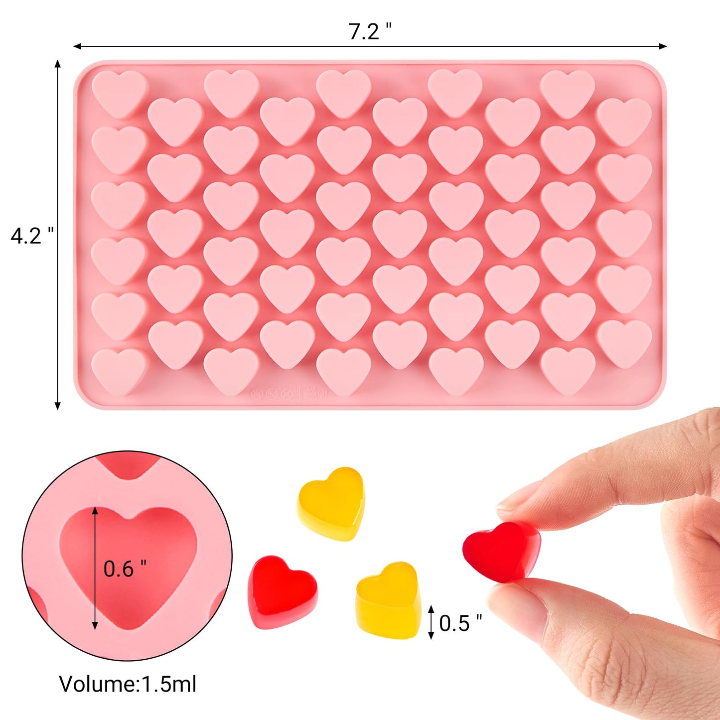 JOERSH Heart Candy Molds Silicone Molds for Hard Candy, Gummy, Chocolate, Ice Cube, Caramel, Jelly, 220 Cavities