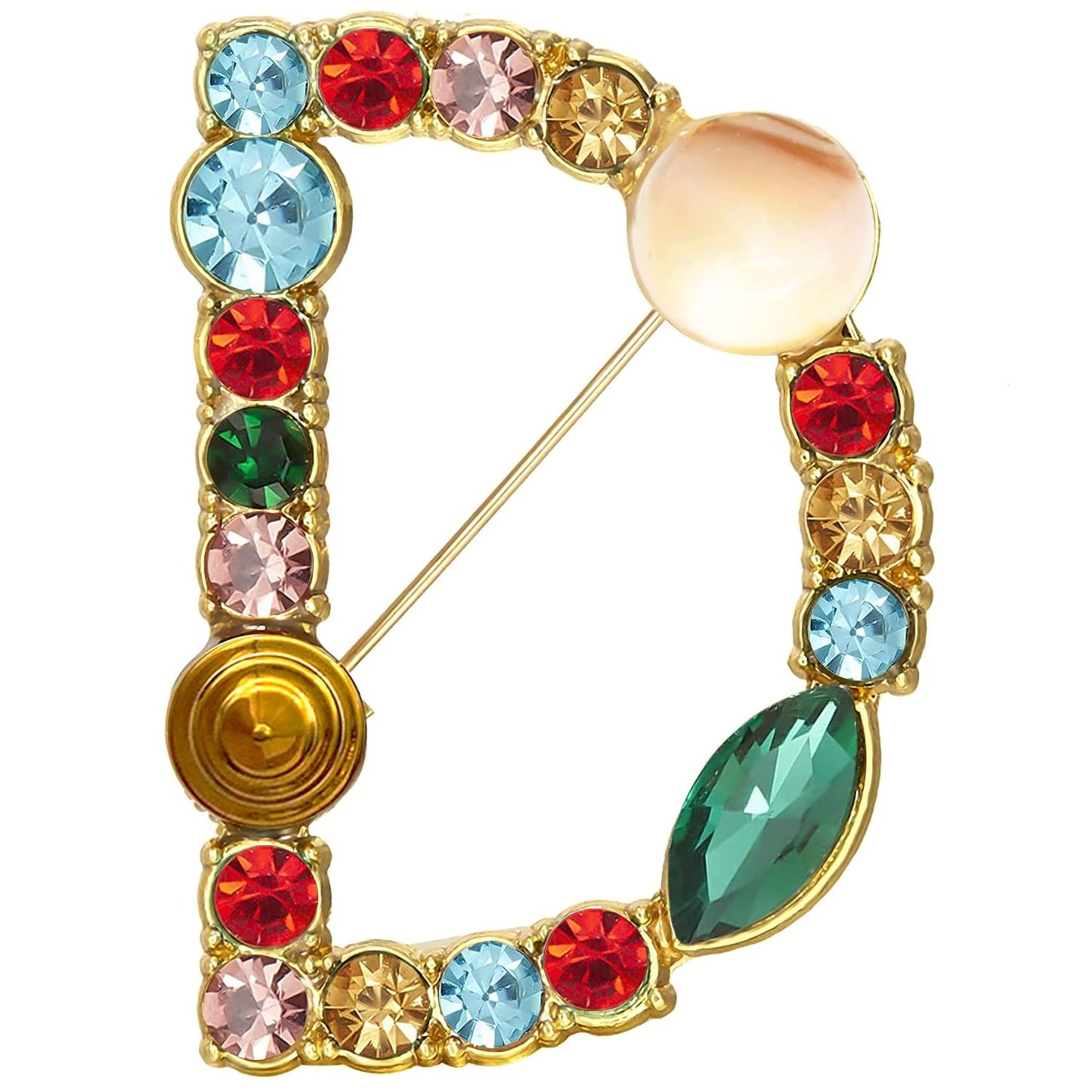 XGALBLA Letters D Plated Metal Stone Clear Colorful Crystal Lapel Pin Brooches Collar(Gold Tone)