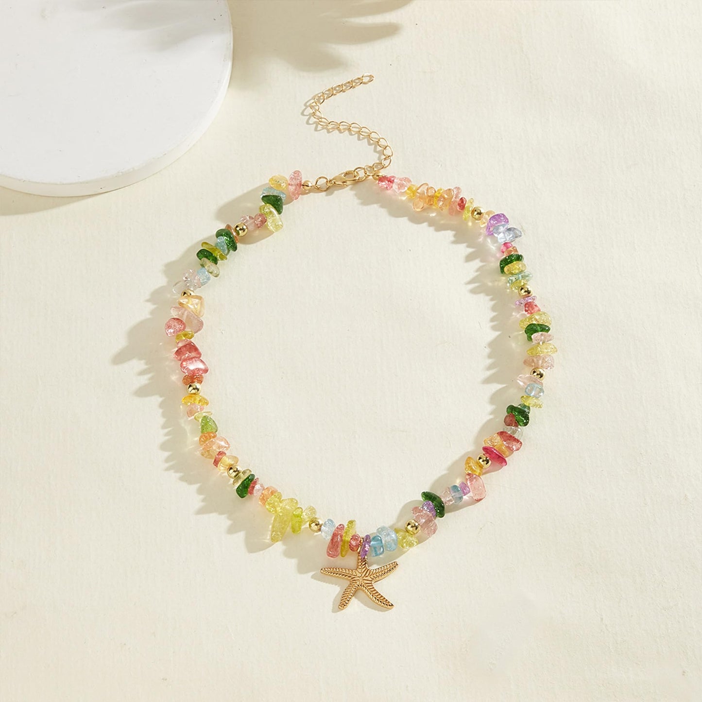 Yepelesi Gold Starfish Necklace Natural Stone Beaded Necklaces for Women Boho Handmade Irregular Stone Bead Necklace Summer Beach Ocean Jewelry Gift (Colorful)