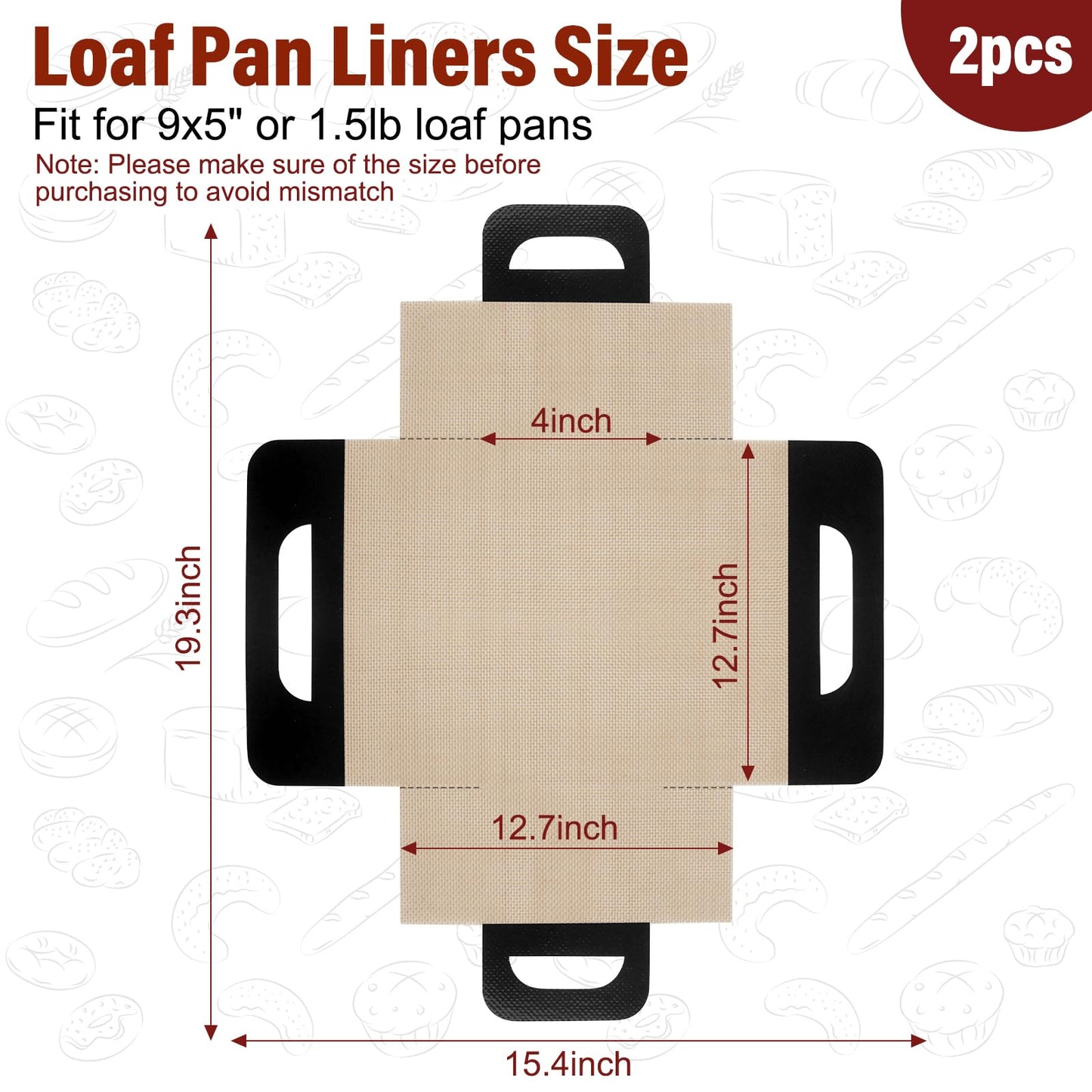 Upgraded Loaf Pan Liners with 4 Handles, 2 PCS Reusable Silicone Bread Sling, Bread Sourdough Baking Mat Non-Stick & Easy to Clean, Best Fits 9x5" or 1.5lb Loaf Pans, Black