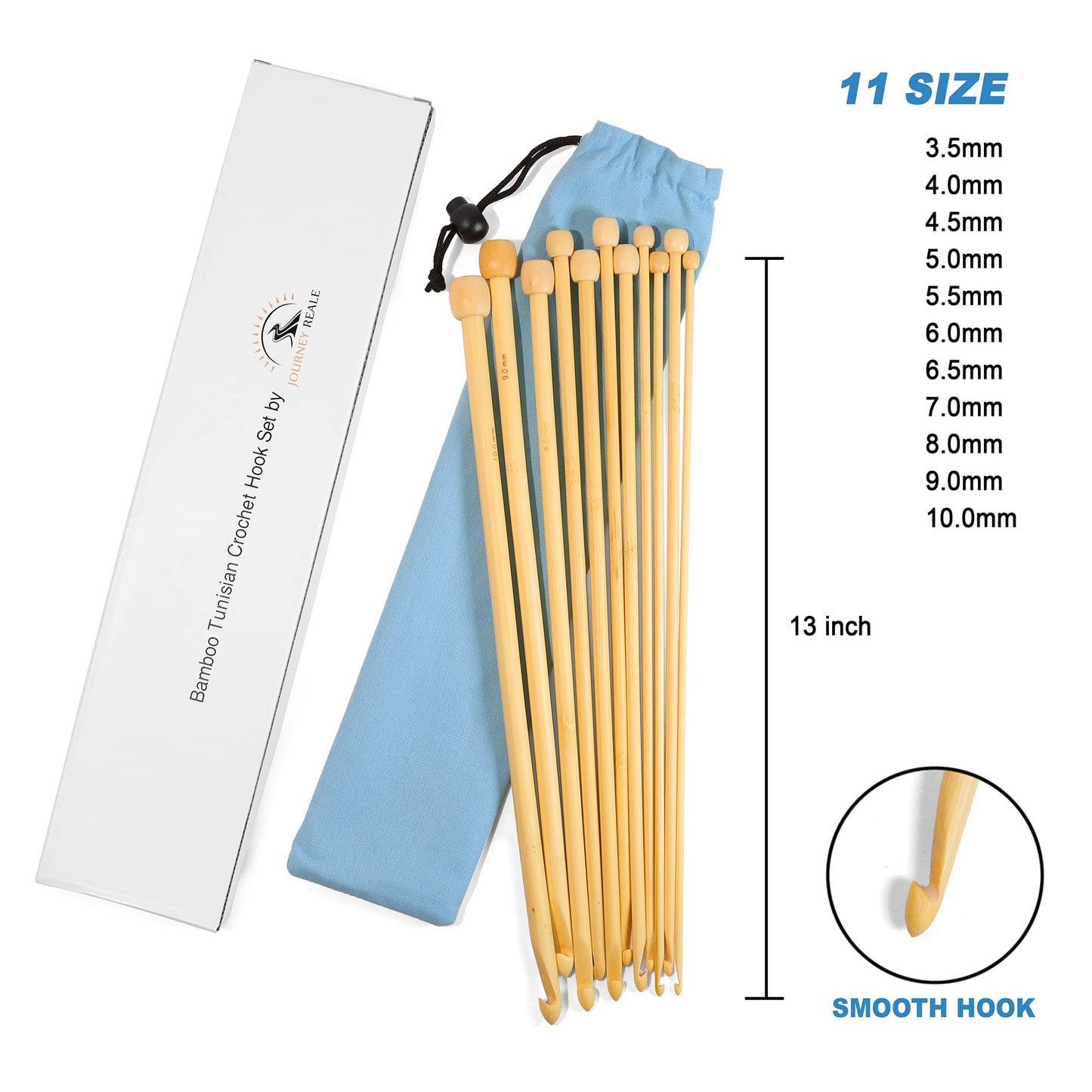 Tunisian Crochet Hooks Set (13 inches)- Lightweight & Smooth Tunisian Crochet Hook Set of Diameter 3.5 mm to 10 mm Bamboo Crochet Hooks - Long Crochet Hook Set w/Bag - Knit/Crochet Set