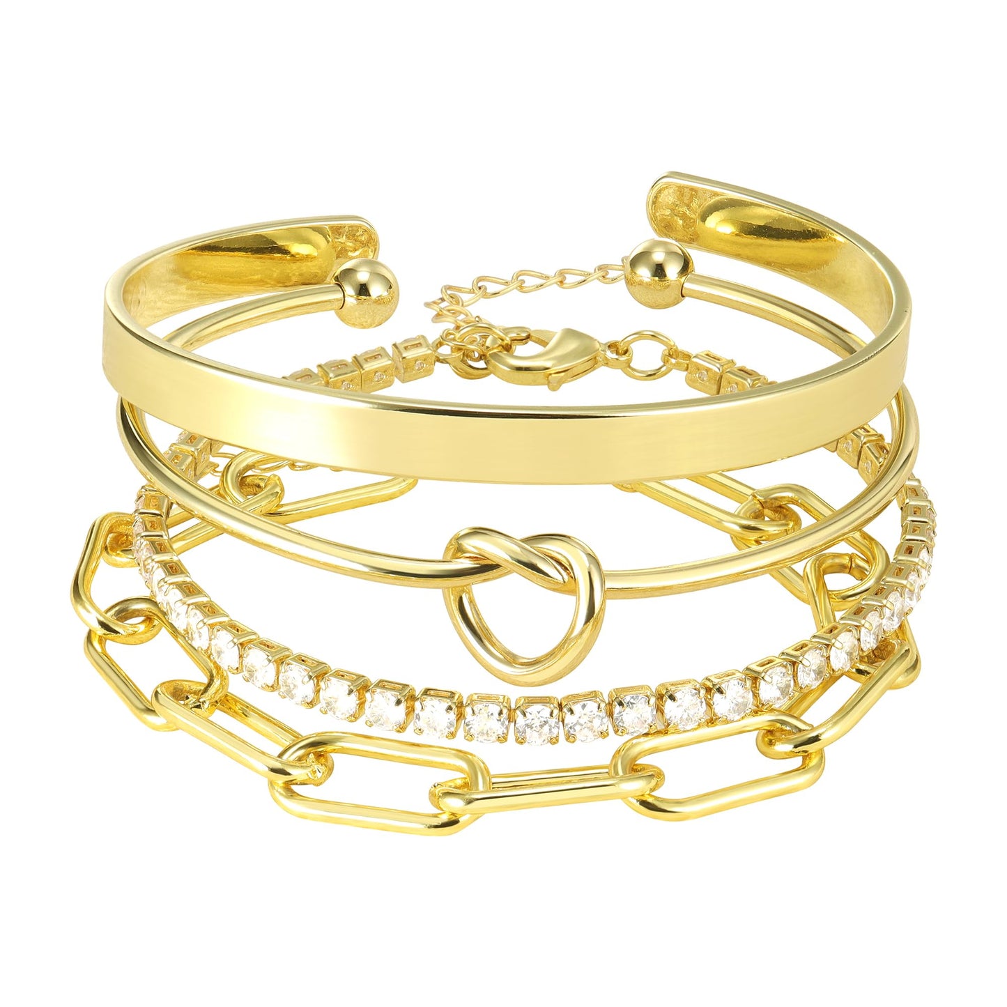 Reoxvo Gold Stacked Tennis Bracelets for Women Gold Bangle Cuff Bracelets Set for Women