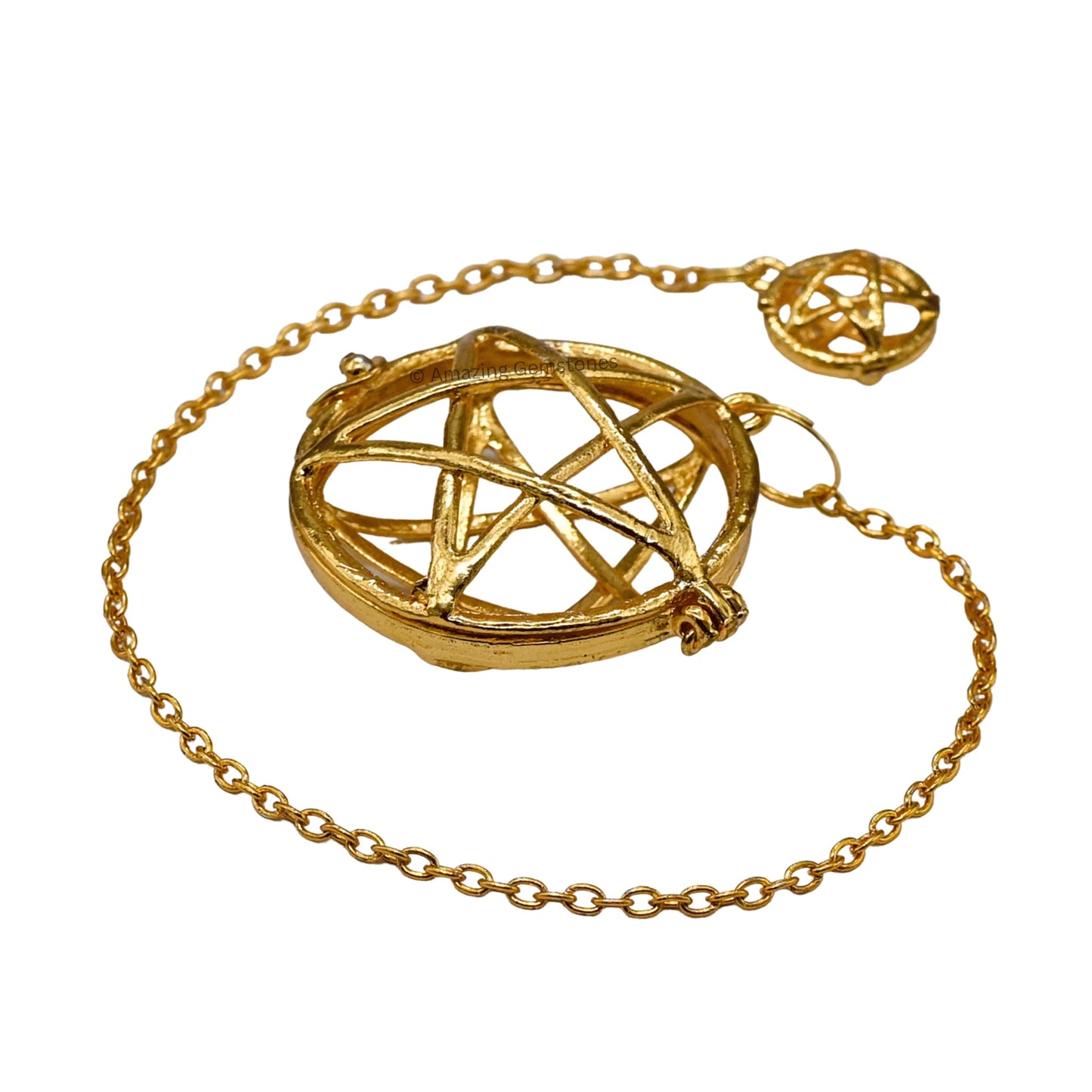 Amazing Gemstone Healing Metal Pendulums for Divination, Gold Circular Star Cage Point Steel Copper Pendulum High Energy Pendulo de Bronce Pendulos de Mesa MP74