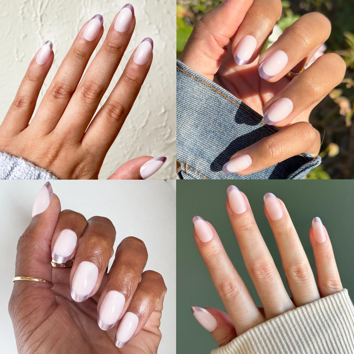 Olive & June Instant Mani Press-On Nails (Glue) | 42 Fake Nails, 21 Sizes | Non-Toxic, Long-Lasting Recycled Materials Realistic Look | Salon-Quality | Medium, Oval | Metallic French Lilac Shimmer