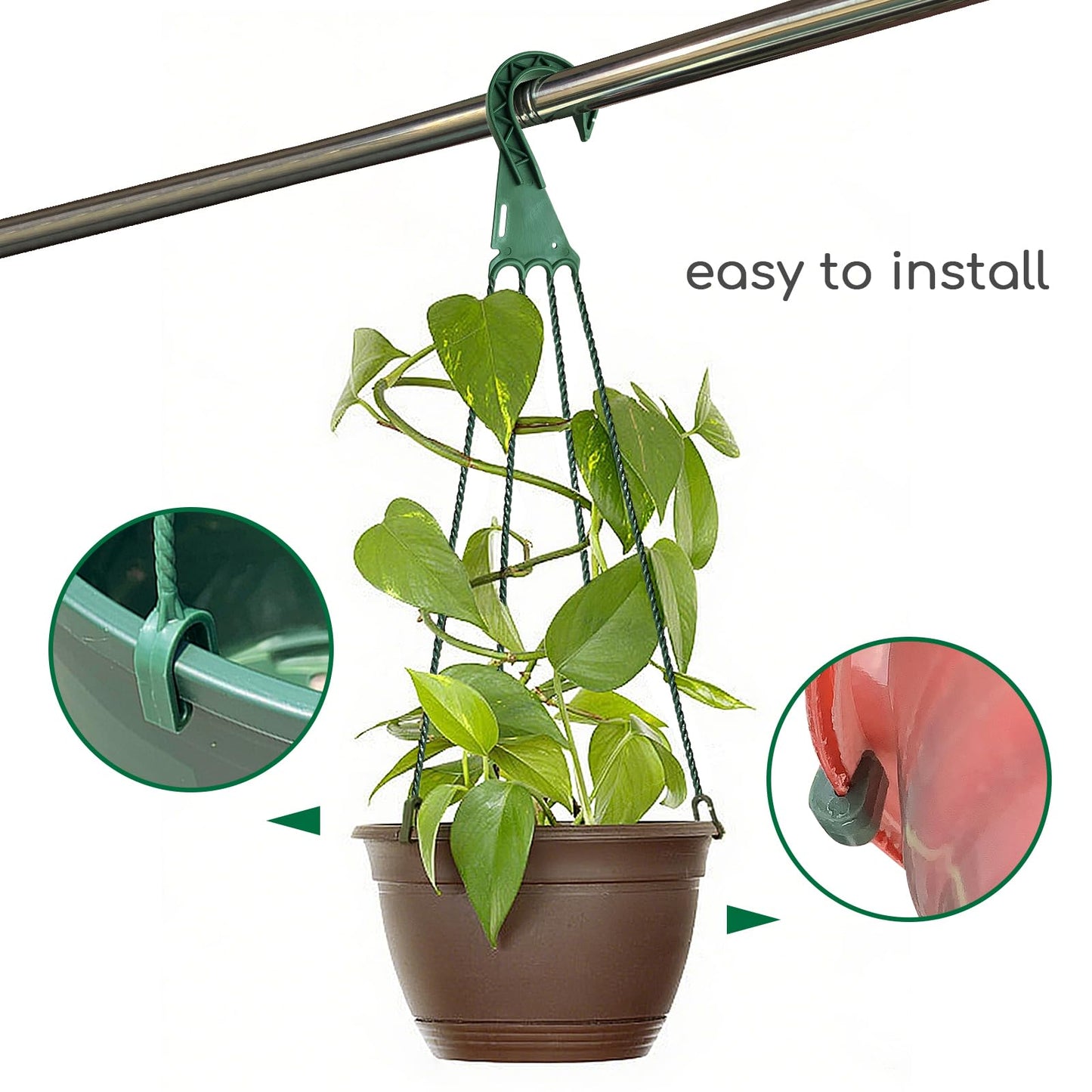 6 PCS Plastic Hanging Basket Hooks for Plants,4-Prong Detachable Pot Hangers for Indoor and Outdoor Use,Hanging Planter Holder Flower Pot,Green