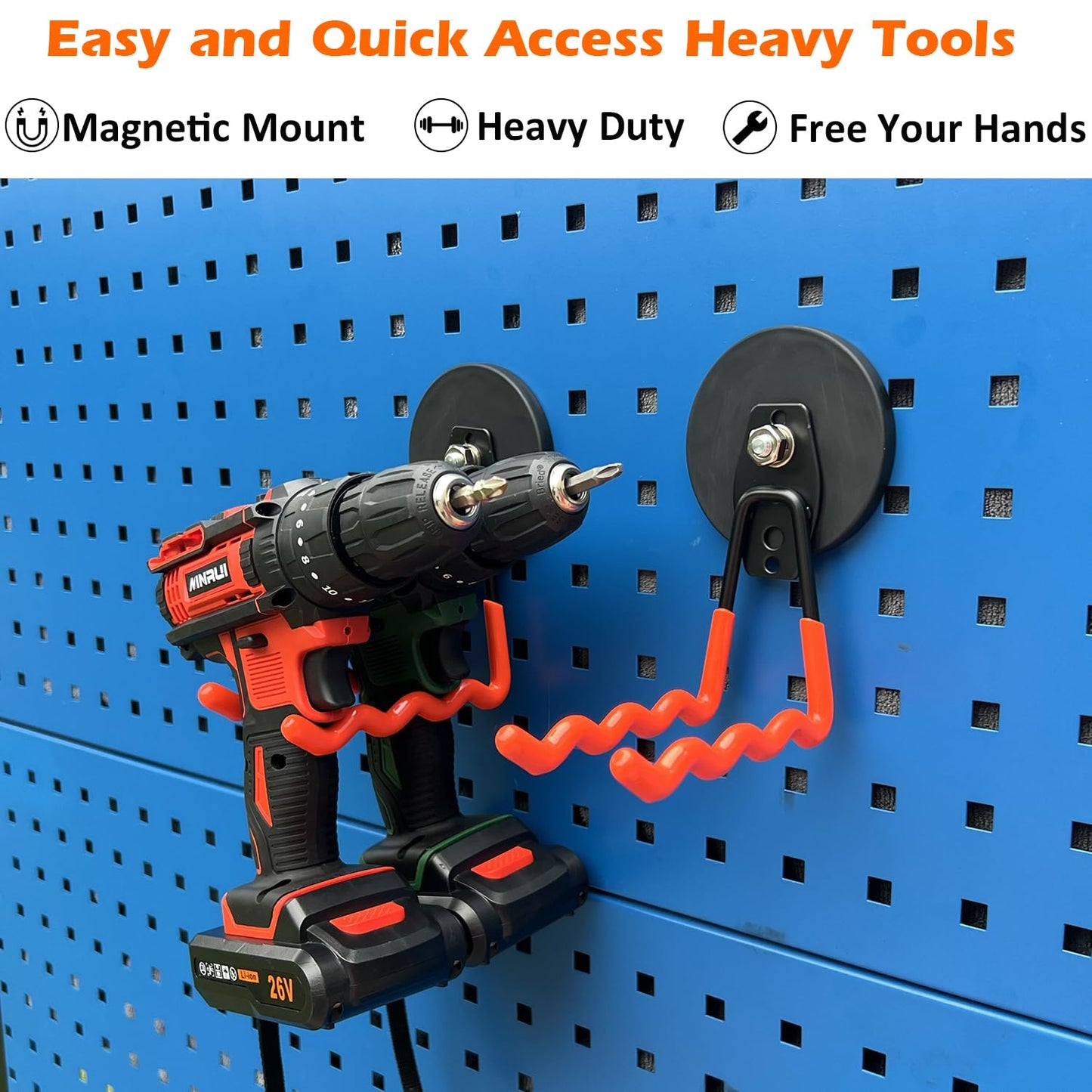MUTUACTOR 2Packs Large Capability Heavy Duty Magnetic Hooks, Strong Magnet Hooks for Hanging Power Tools, Grill Utensils, Impact Drivers