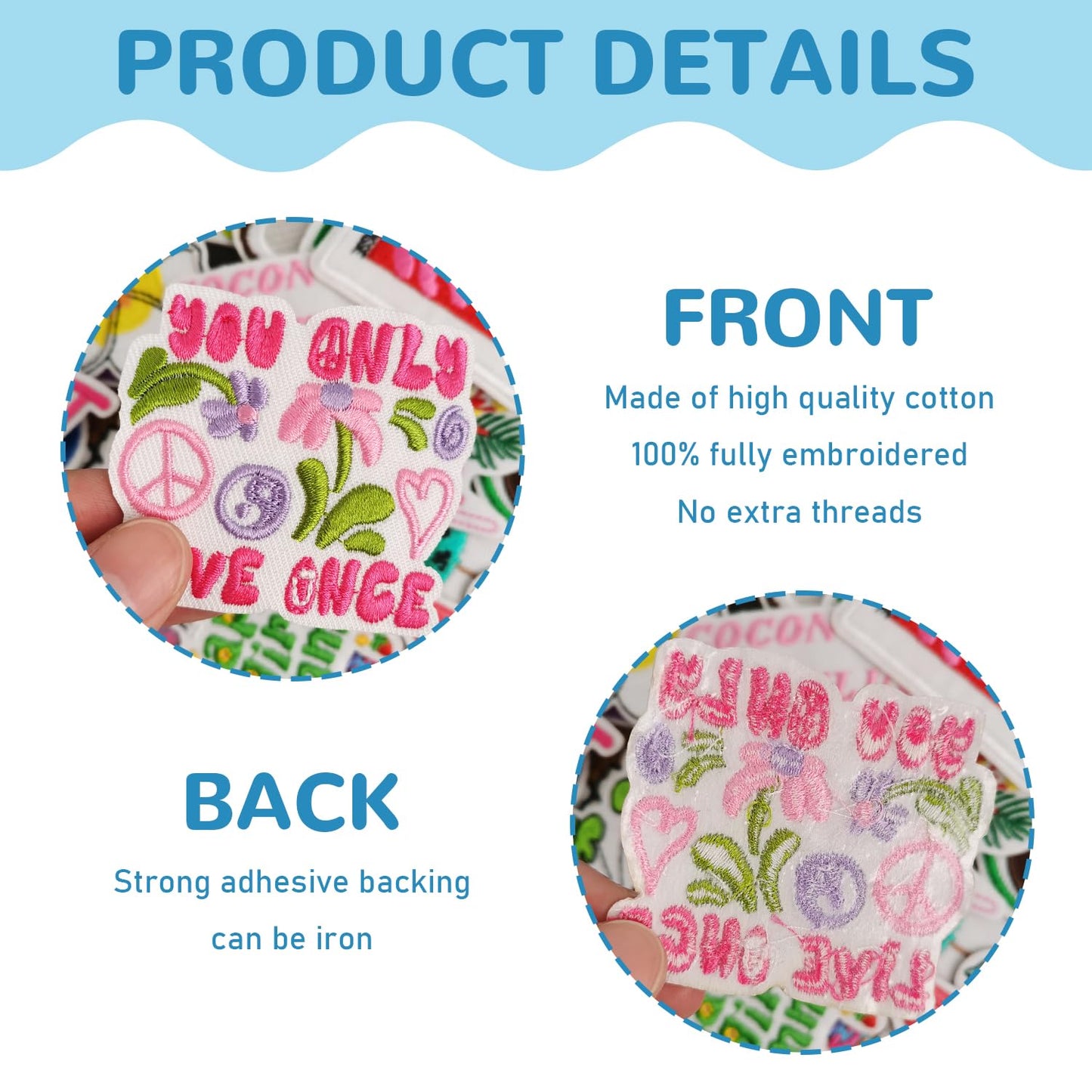 ZESION Summer Iron-On Patches for Dresses, Hats, Jeans, Pants, Jackets, Backpack Repair and Decorative Embroidered Applique Patches - 48 Pcs