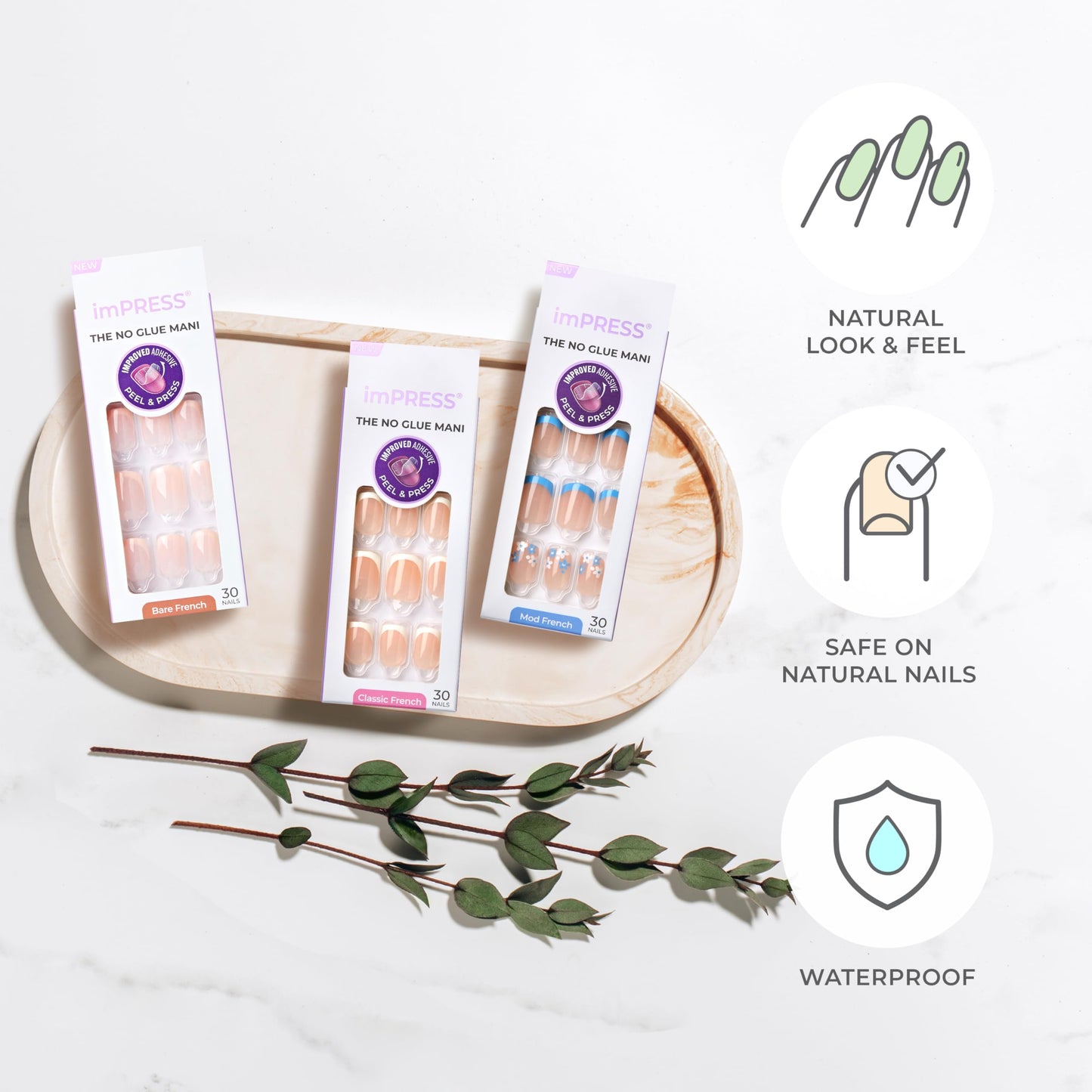 KISS imPRESS No Glue Mani Press On Nails,French,'Model',White,Short Size,Squoval Shape,Includes 30 Nails,Prep Pad,Instructions Sheet,1 Manicure Stick,1 Mini File,(Pack of 2)