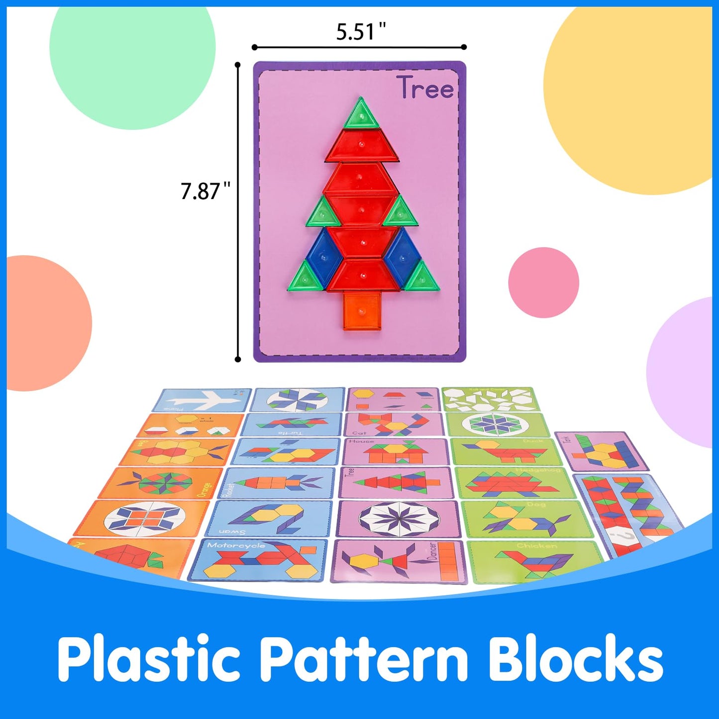 Odoorgames 140 Pcs Translucent Pattern Blocks,Geometric Shapes,Translucent Toys,Light Table Accessories and Manipulatives,Includes 46 Activity Cards