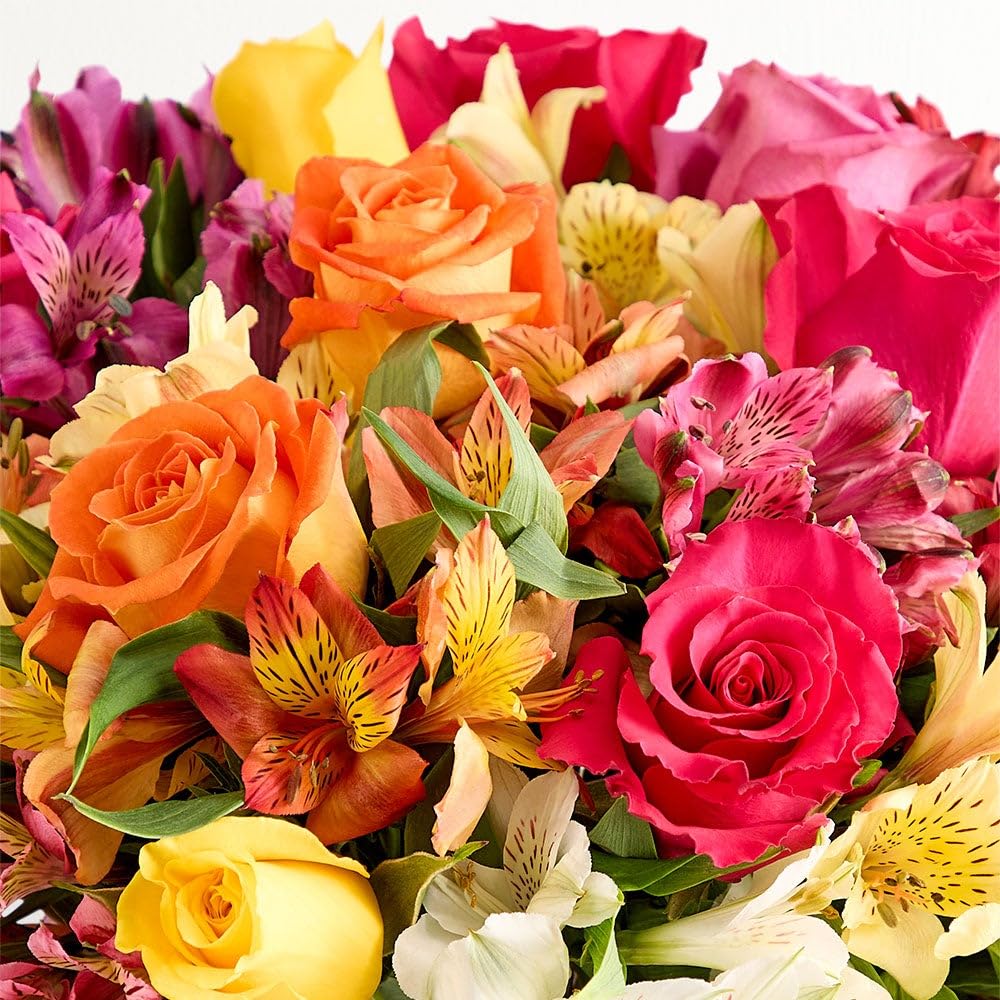 1800 Flowers – Assorted Bright Roses & Peruvian Lilies Double Bouquet (Bouquet Only) | Fresh Cut Spring Flowers for Delivery | Gift for Mother's Day, Anniversary, Sympathy, and Special Occasions