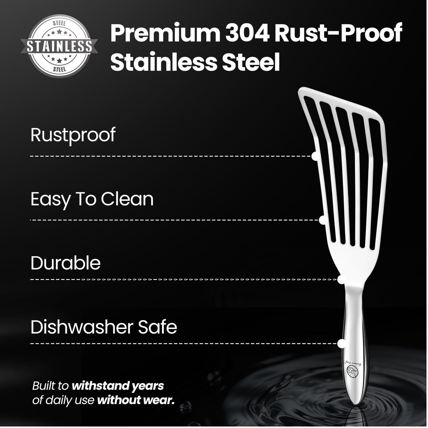 Stainless Steel Fish Spatula Set – 1 Large Fish Turner + 1 Small Metal Spatula, Ultra-Thin Edge for Easy Turning & Flipping, Metal Kitchen Utensils with Ergonomic Non-Slip Handle, Dishwasher Safe