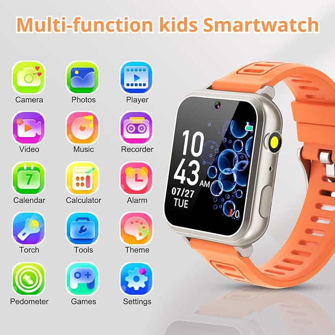 Tixpc Smart Watch for Kids with 39 Puzzle Games HD Touch Screen Camera Video Music Player Pedometer Alarm Clock Flashlight 12/24 hr Kids Watches Gift for 4-12 Year Old Boys Girls Toys