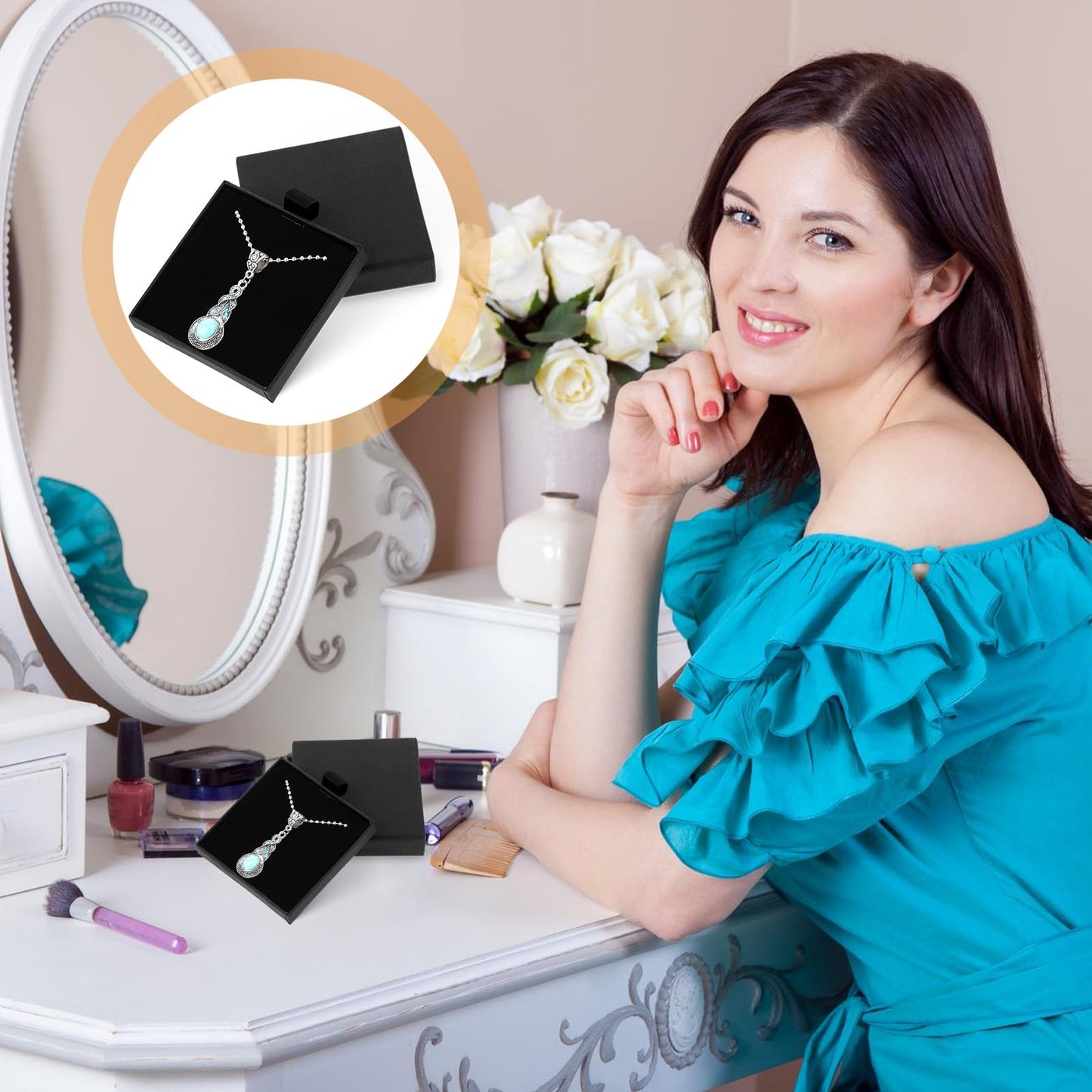 Piriuuo 2 Pack Square Jewelry Gift Boxes Cardboard Jewelry Box with Lids Necklace Boxes for Jewelry Gift Small Gift Boxes Pendant Storage Case for Bracelets Necklaces Earrings Ring Jewelry Gift(Black)