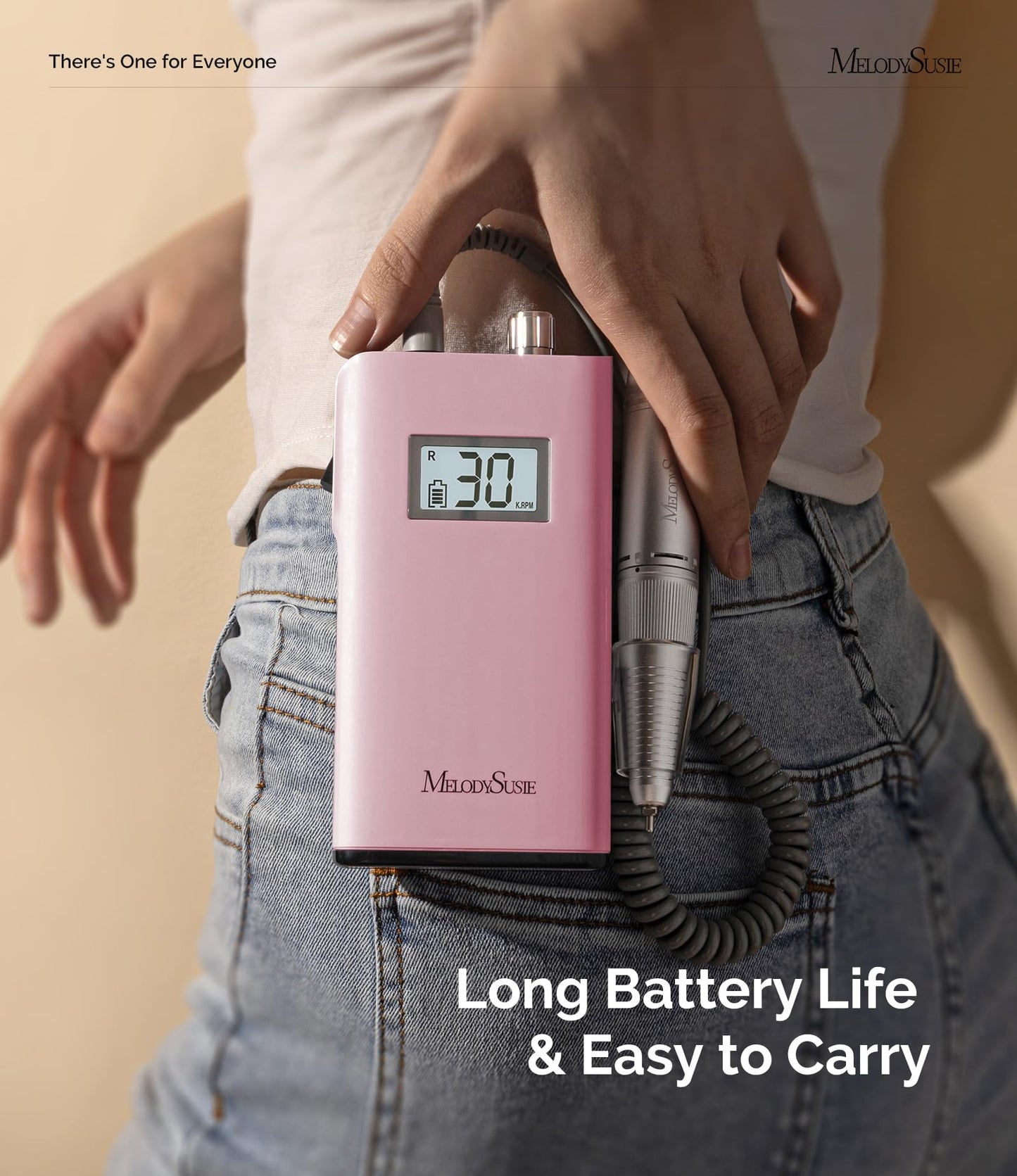 MelodySusie Entry-Level Clip-On Rechargeable Nail Drill, SC320H 30000RPM Popular Classic E-File with LCD Display for Manicure Shaping & Gel Removal, Perfect for Training, Nail Art Practice & Home Use