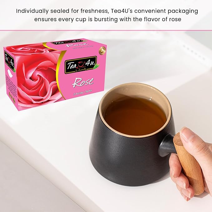 Tea4U Flavored Black Ceylon TeaBags (Rose) - Ideal Quality from Sri Lanka's Finest Leaves and Expertly Blended - 25 Count