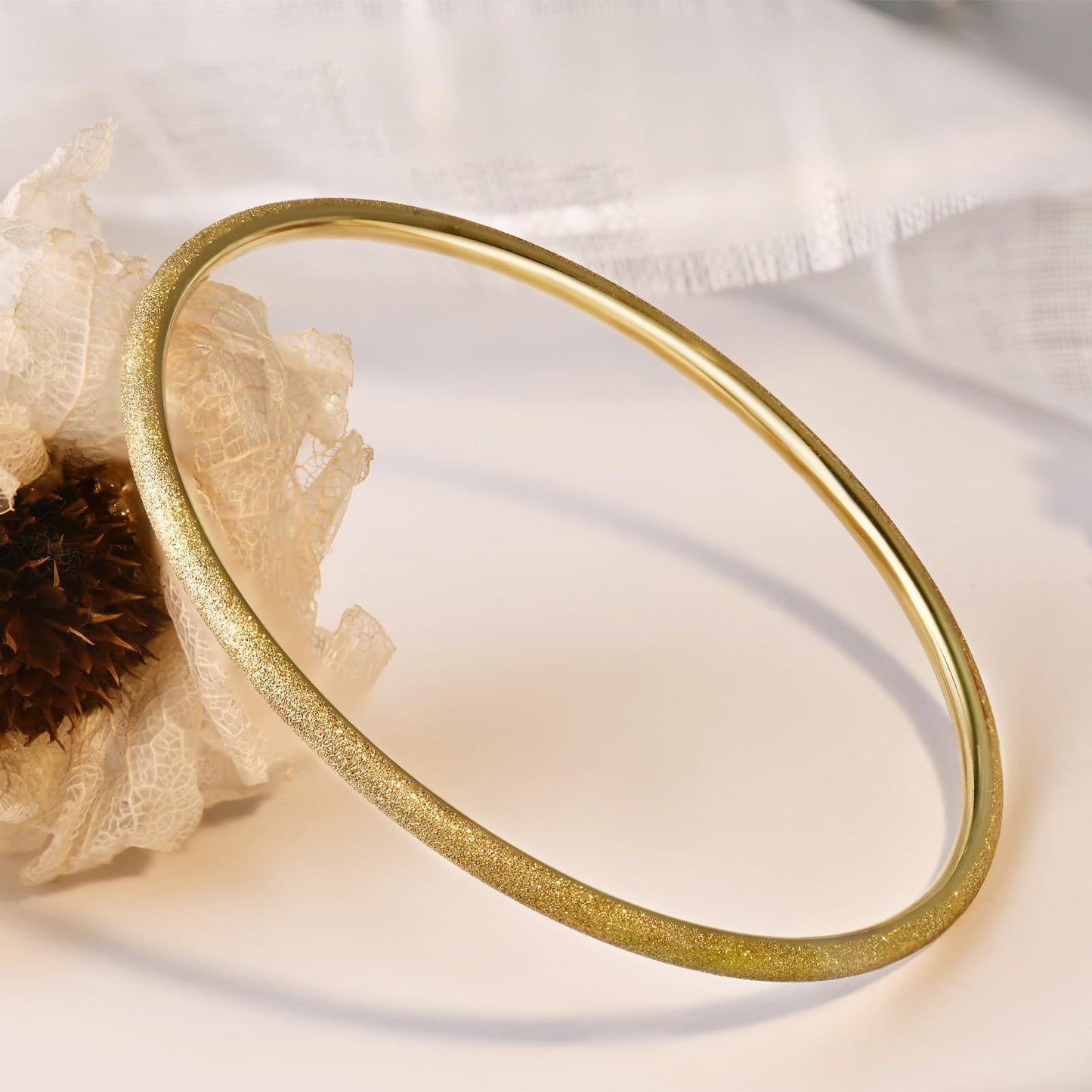 Kainier 3mm 14K Gold Plated Bangle Bracelets 3mm Elegant Thin Round Bangles for Women Stackable Oval Solid Bracelets Sets Ideal Gift for Love (Gold A, 8.0 Inches)