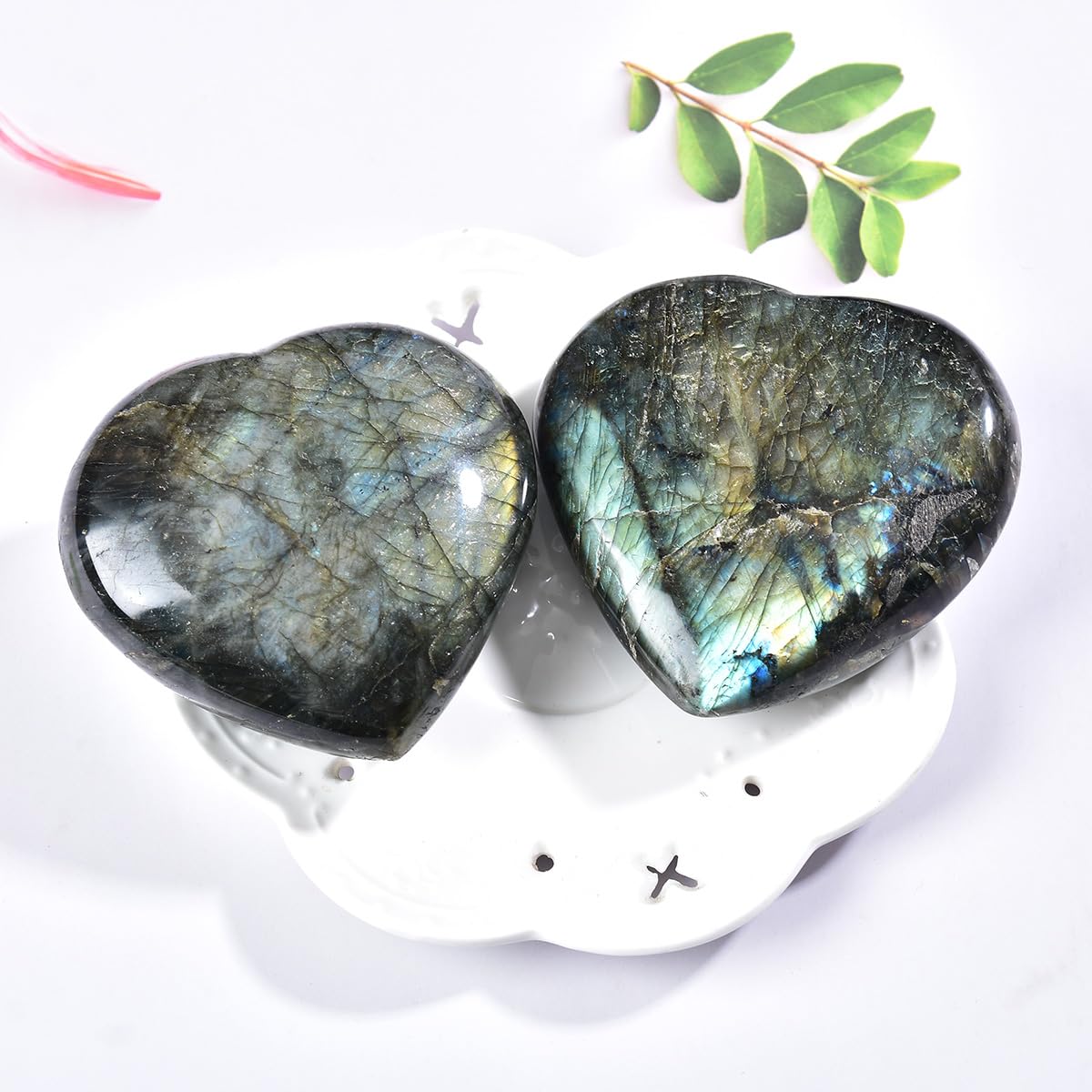 MOGEMT 80-90mm Labradorite Heart Crystal Large Palm Worry Stone Natural Reiki Healing Crystal Gemstone Gift 1 Pc