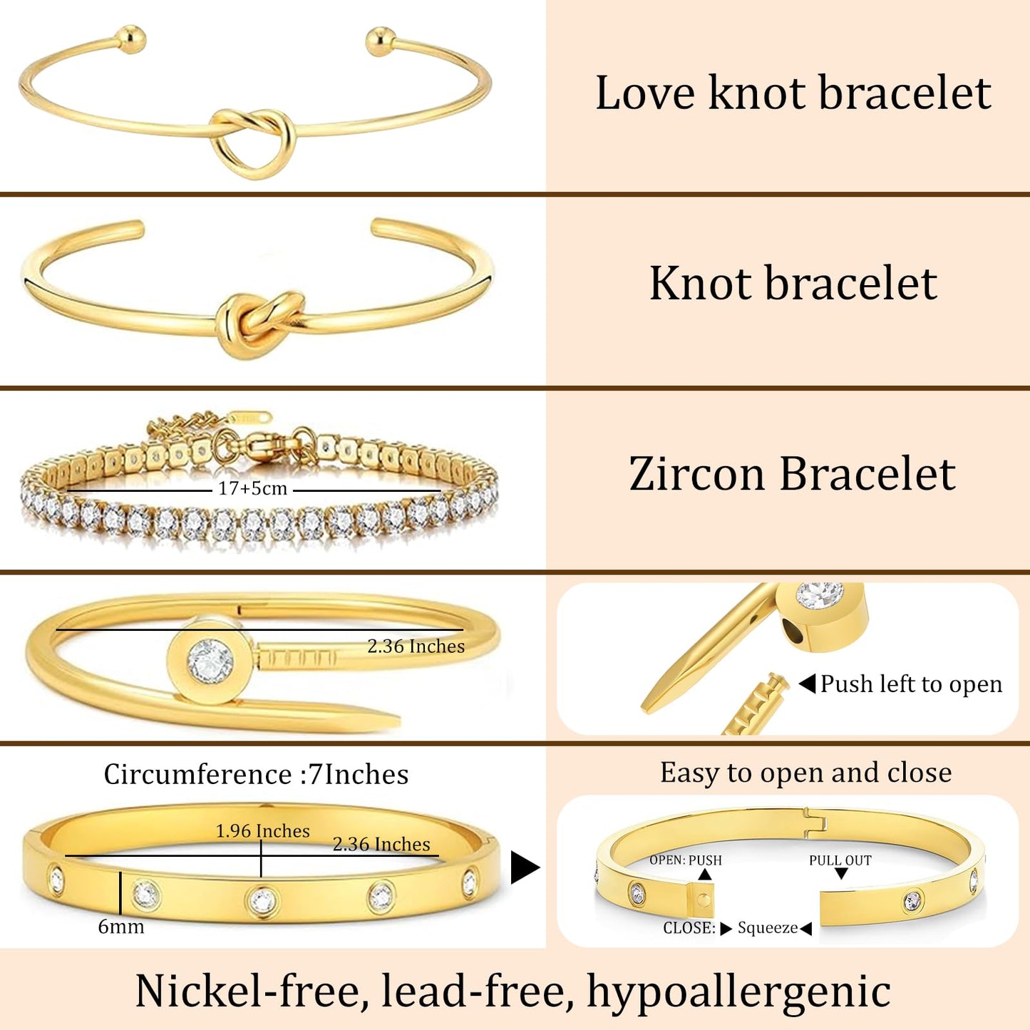 FAFUGA 18 K Gold Plated Love Bangle Bracelet Stack Cuff Jewelry for Women Jewelry Set for Women Gift with Box (style8)
