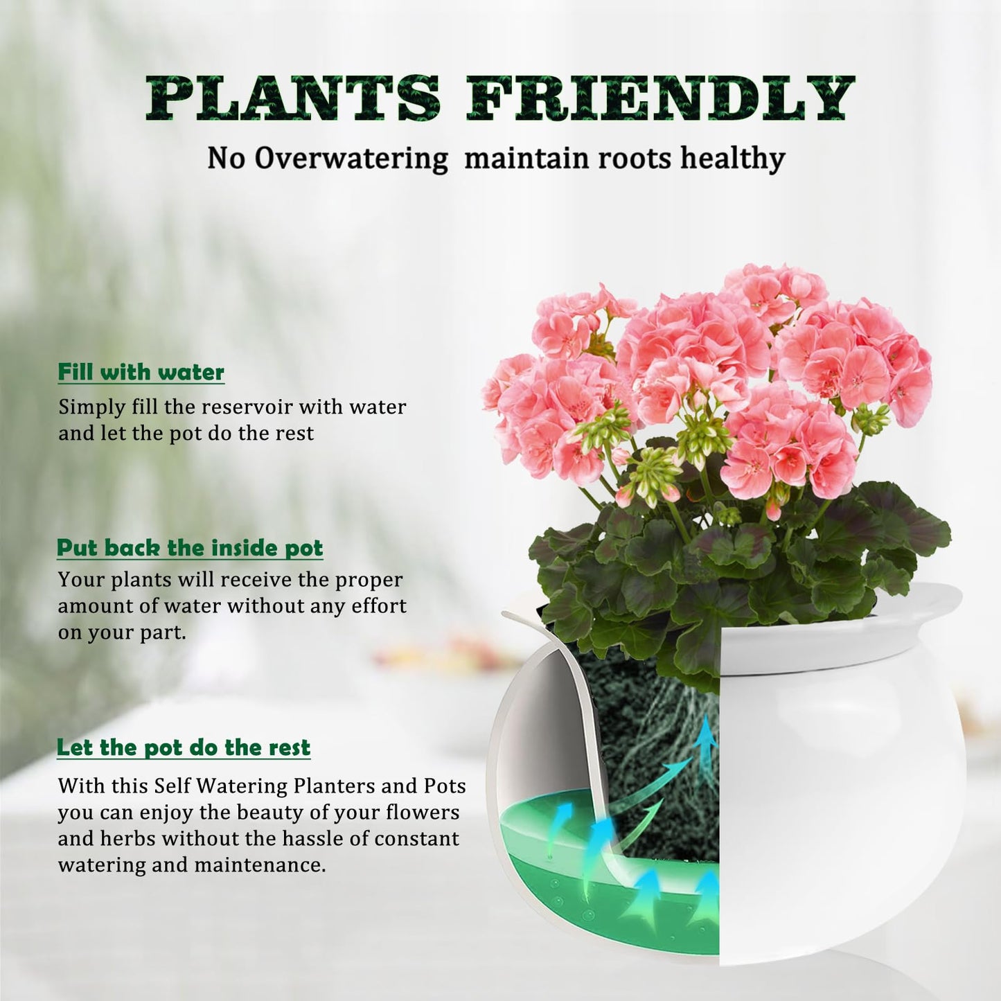 LITUDISO African Violet Pots, 6 Inch Self Watering Pots for Indoor Plants, Self Watering Plant Pot, Easy Plant Self Watering Pot, Ceramic Plant Pot with Absorbent Inner Pot for Flowers-White