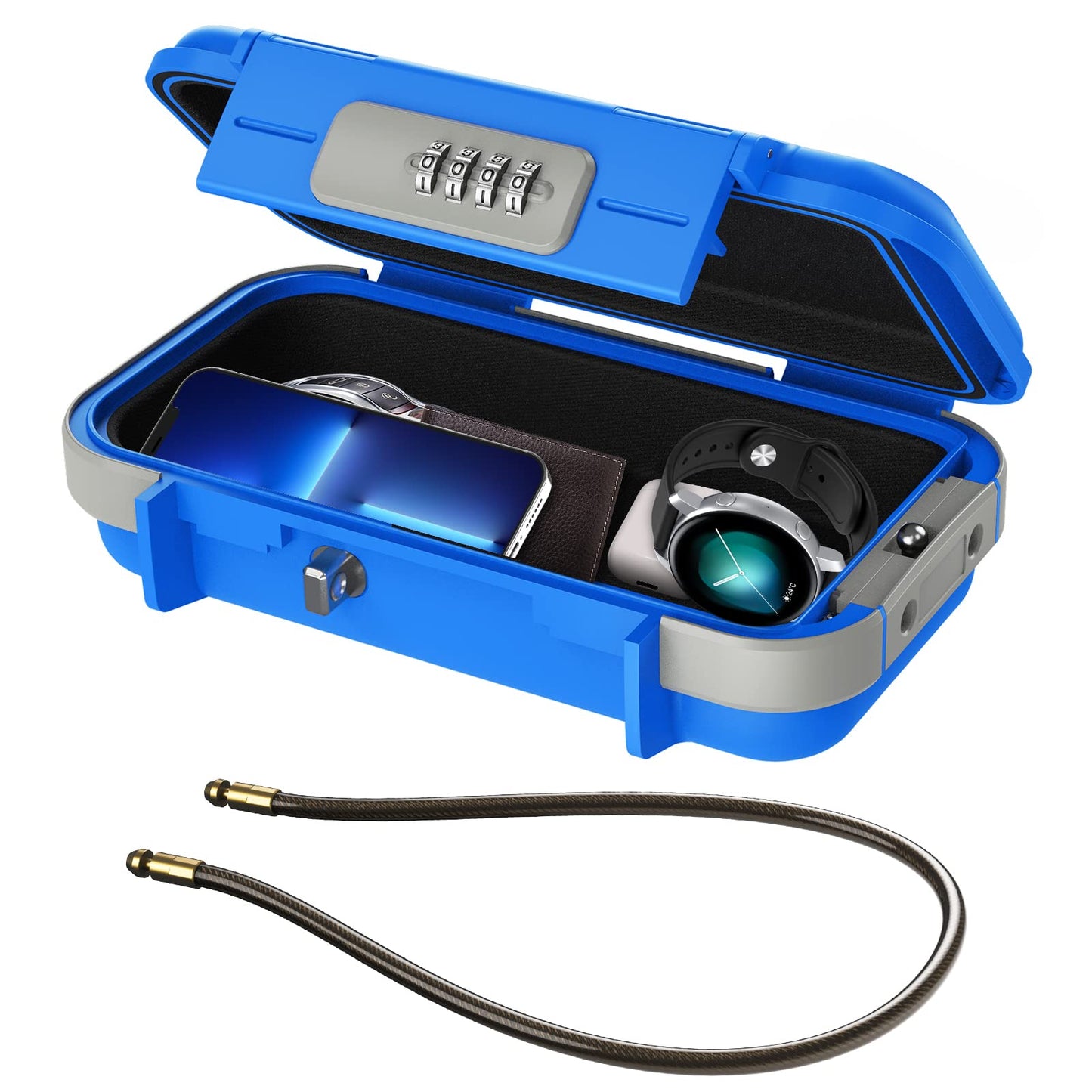 ORIA Portable Security Case, Portable Safe Box, 4 Digit Combination Key Lock Box Security Case, Smartphones, Passports, Credit Cards Safe for Car, Beach, Travel, Blue