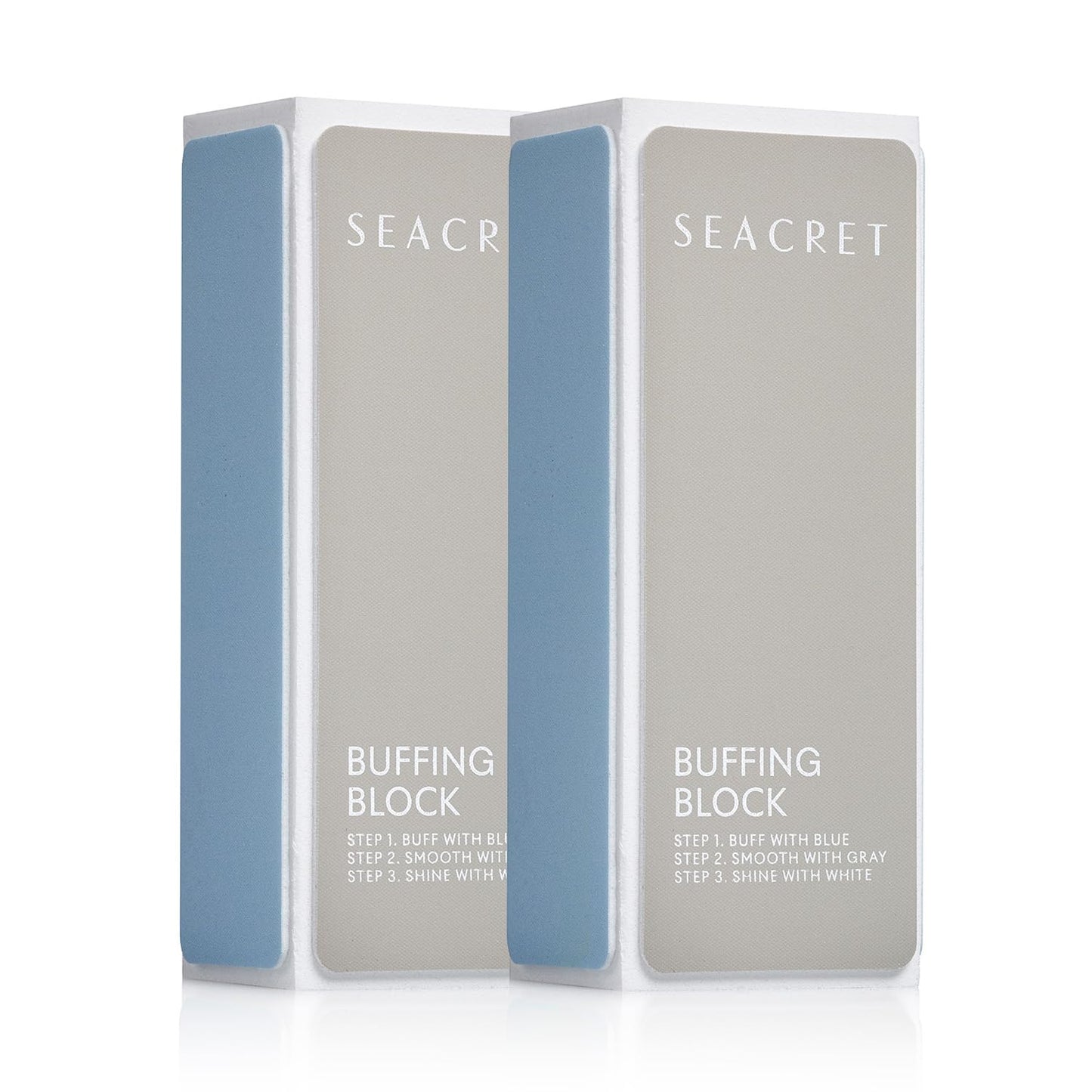 SEACRET Nail Buffer Block - 3-Way Salon Shine for Natural Nails, Smooths Ridges & Buffs to Glossy Finish Without Polish - Korean Made - Manicure & Pedicure, Pack of 2