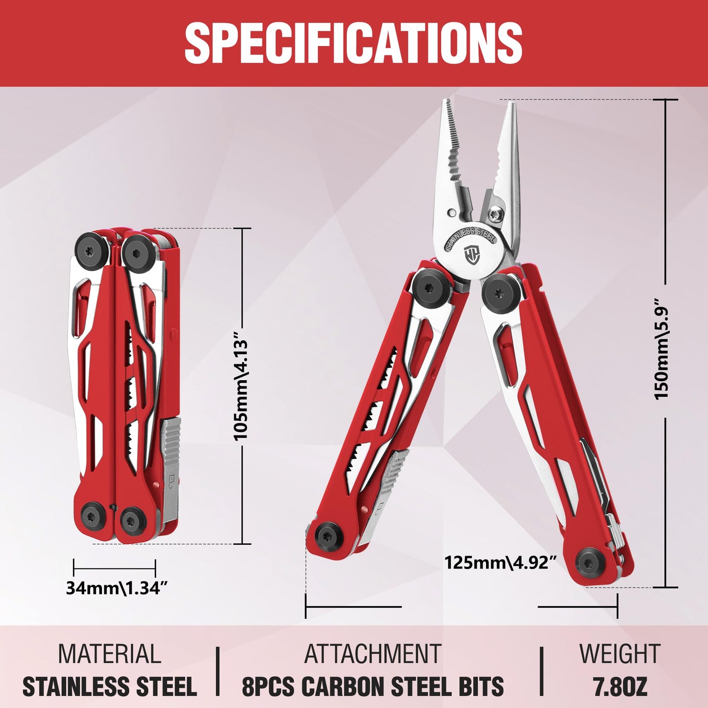 WORKPRO 24-in-1 Mutitool, Stainless Steel Multitool Pliers with Pocket Knife and Screwdrivers, EDC Self-locking Multi Tool with Sheath, Belt Clip for Outdoor Activities, Gifts for Men, Red