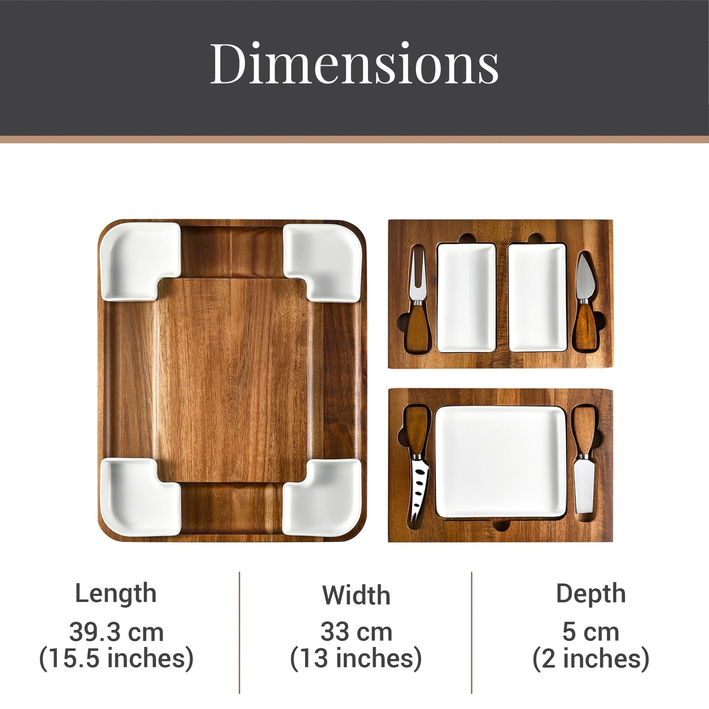 Shanik Upgraded Acacia Cheese Board Set, Square Shaped Charcuterie Set, Cheese Platter, Handcrafted Design and Stainless Steel Cutlery Set - Gift for Any Occasion No Engraving