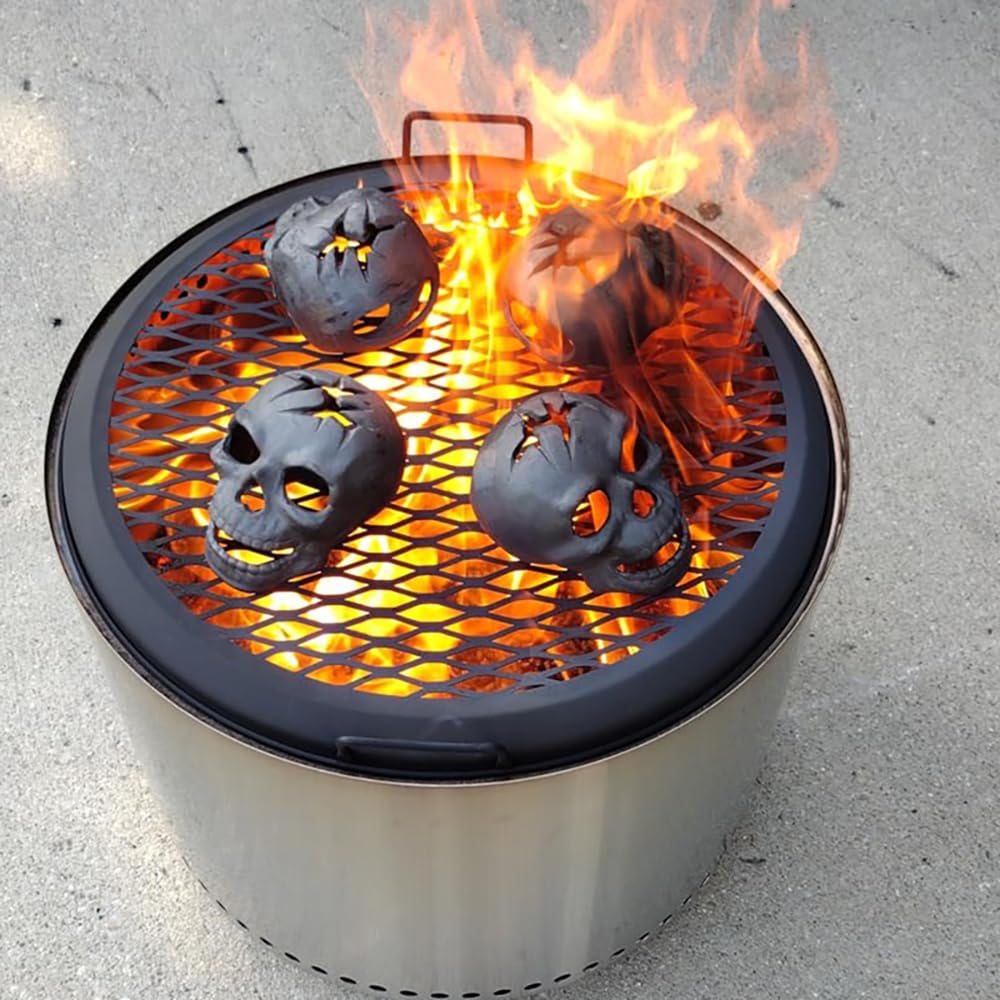 JTRF Fire Pit Skull – Metal Human Skull Fire Log for Fireplaces, Fire Pits & Campfires, Creepy Halloween Decor, Reusable Indoor & Outdoor Accessory