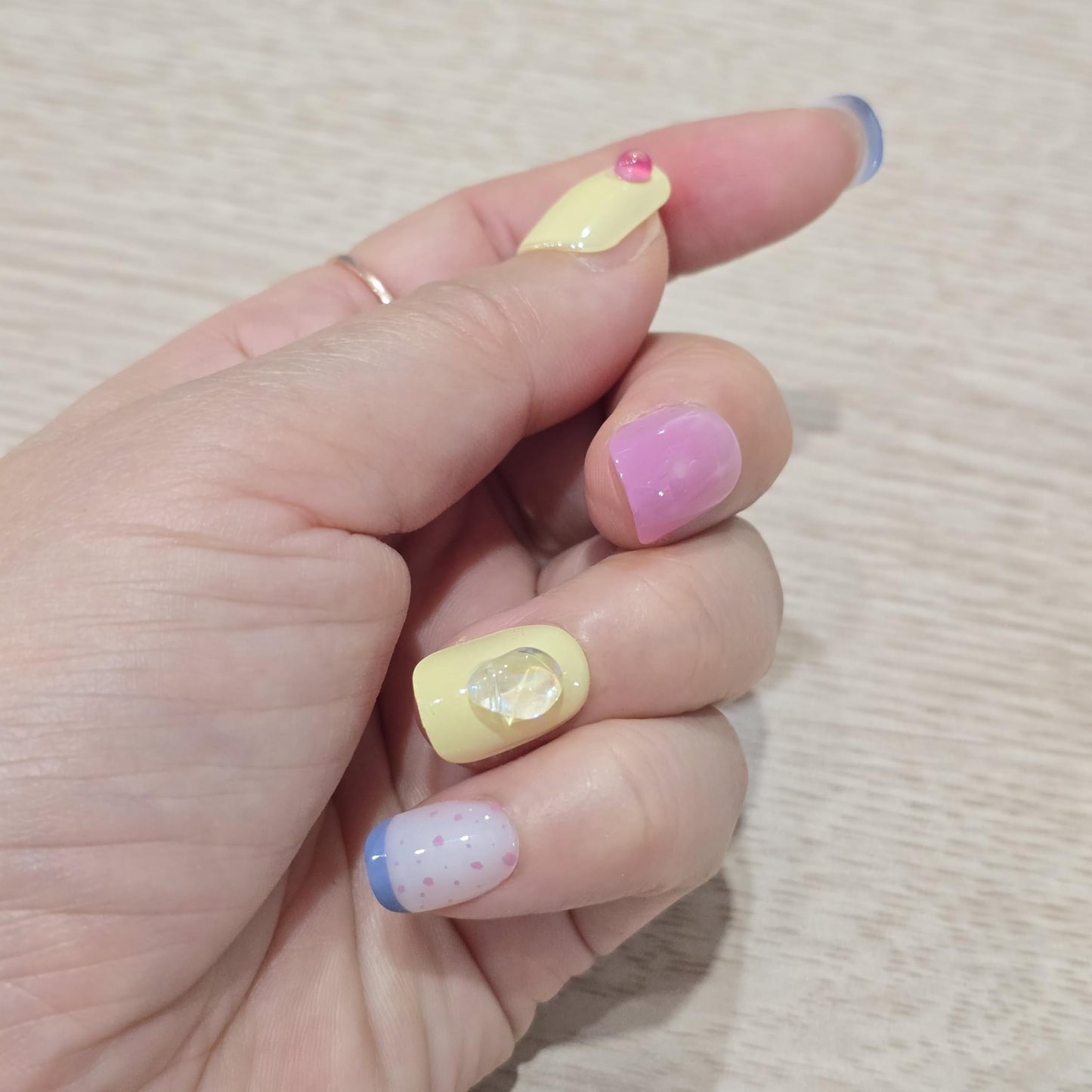 Korean Press On Nails 2 Box Set, Blue & Yellow Style Square Nail Tips 32pcs, Gradient & Decorated Fake Nails, Flexible TPU Stick On Manicure Kit from Korea