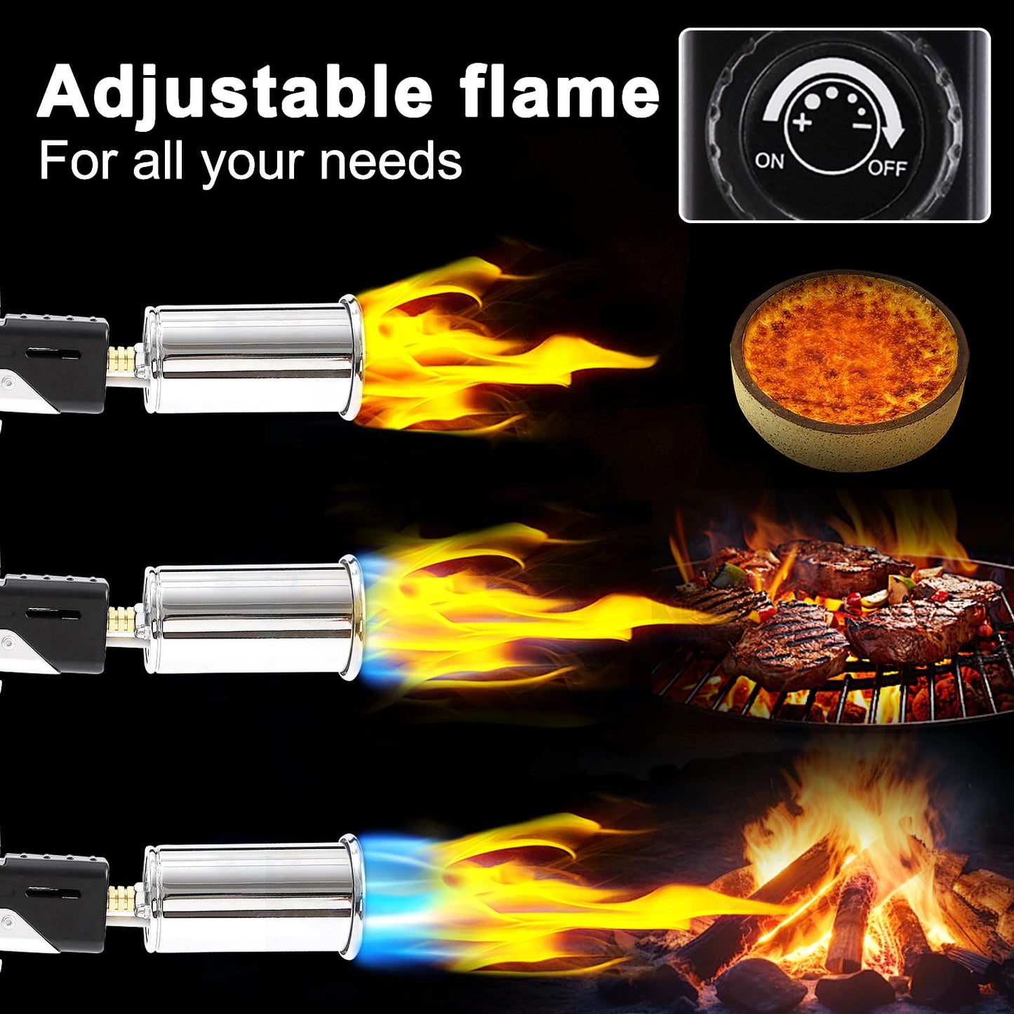Rroetxi Powerful Propane Torch, Kitchen Cooking Torch, Culinary hand Torch Lighter, Adjustable flamethrower gun for Sous Vide Searing Steak, BBQ, Grill, Campfire Charcoal Starter