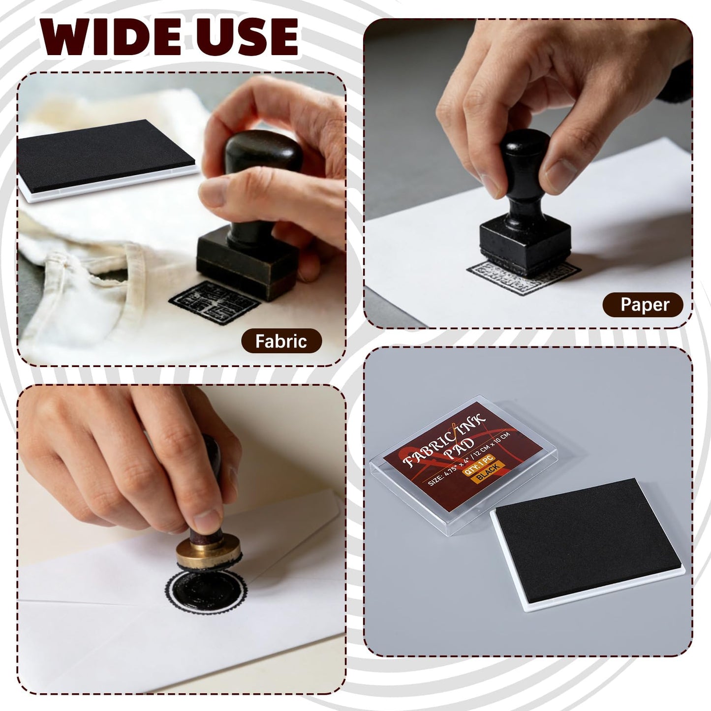 LemonSecret 2 Pack Black Permanent Fabric Ink Stamp Pad 4.7 x 4 Inch Washable Crisp Black Ink Pad for Fabric Crafts, Labels Gifts Works with Rubber Stamps