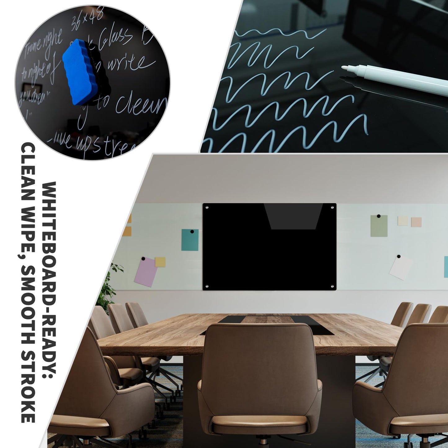 Glass Magnetic Dry Erase Board 48"x 36", Glass Blackboard for Wall Frameless Magnetic Blackboard for Office Home School