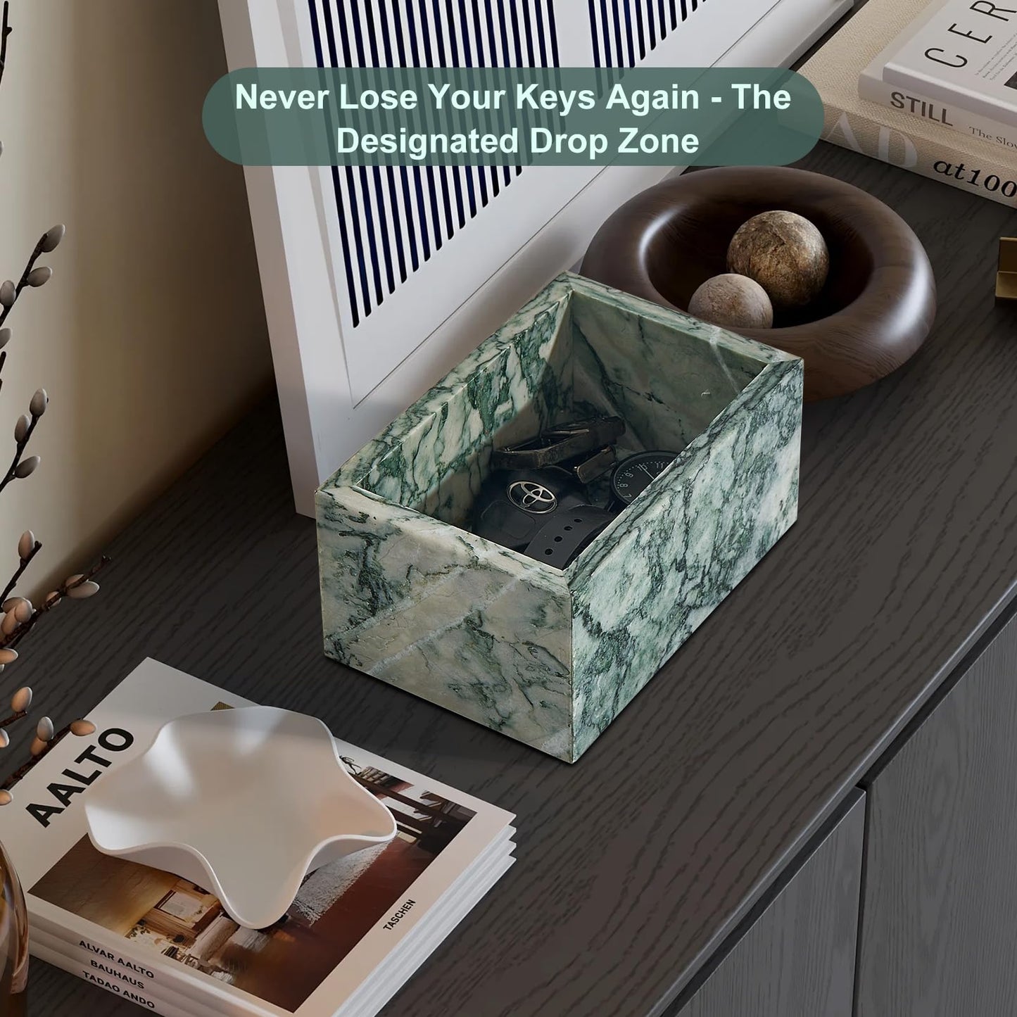 Sumlus Natural Marble Storage Box with Lid, Rectangular Stone Organizer Box for Jewelry, Cotton Swabs, Makeup, 5.9x3.9x3.1 Inch Luxury Home Decor Marble Keepsake Box