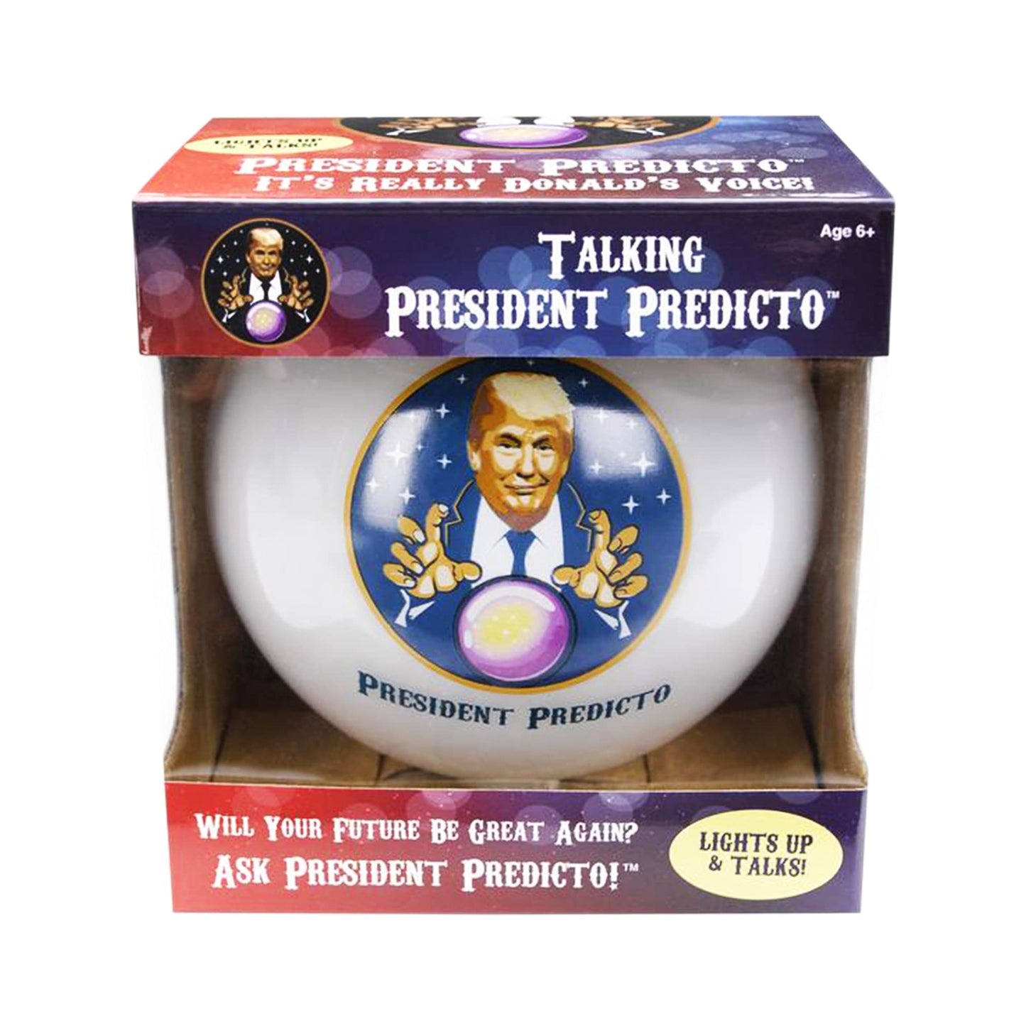 Talking President Predicto Fortune Telling Ball - Lights Up & Responds - Ask Questions & Hear Donald Answer, Unique Patriotic Desktop Collectible