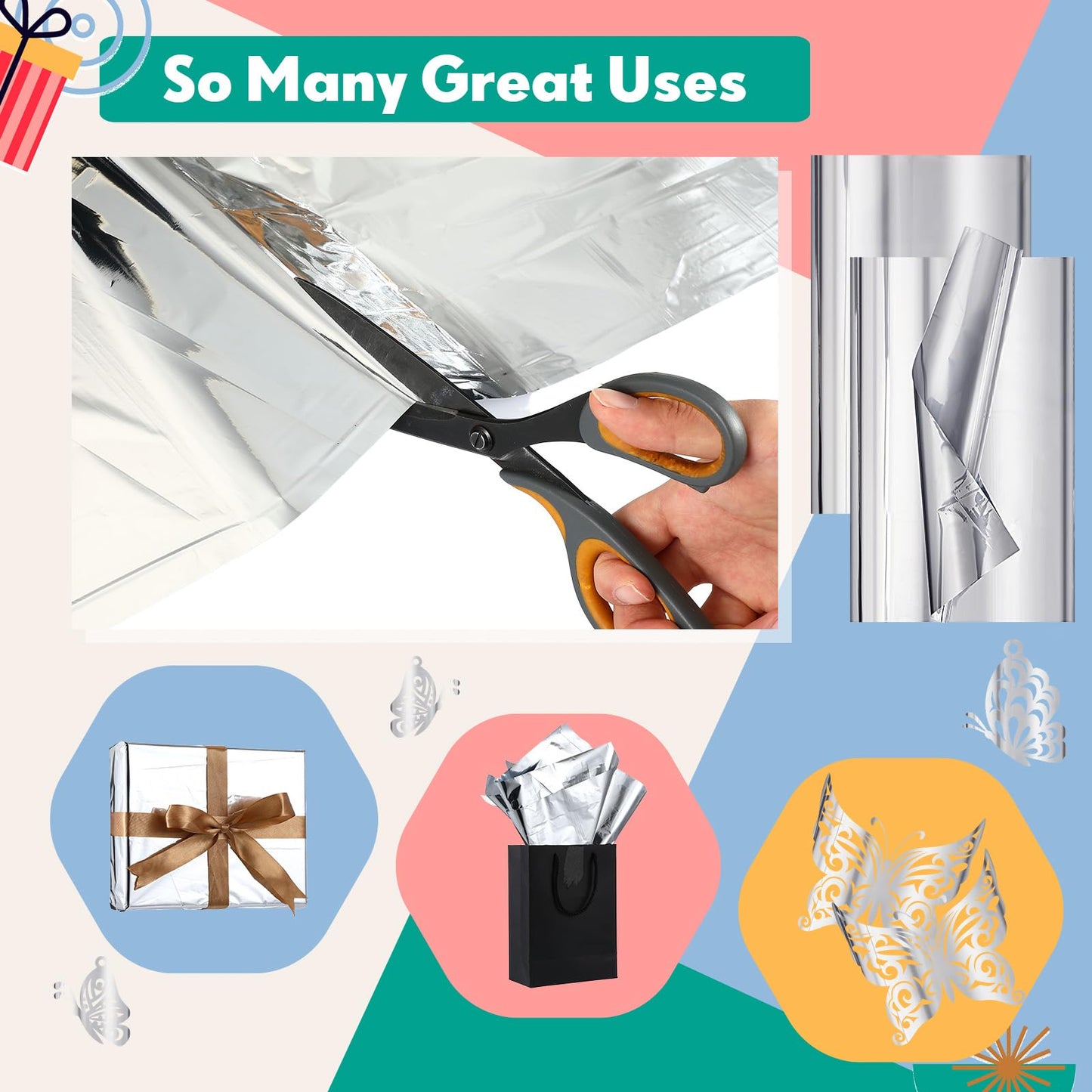 Resurhang 100 Sheets Silver Tissue Paper, 15'' x 20'' Inches Metallic Foil Tissue Sheets, Silver Wrapping Paper Bulk for Craft DIY Gift Wedding Birthday Party Decorations Arts Project