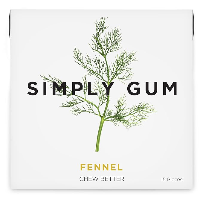 SIMPLY Gum Fennel, Plastic-Free Natural Chewing Gum, 12 Pack (180 Pieces) | Vegan, Kosher, Non GMO, Aspartame Free and Sorbitol Free