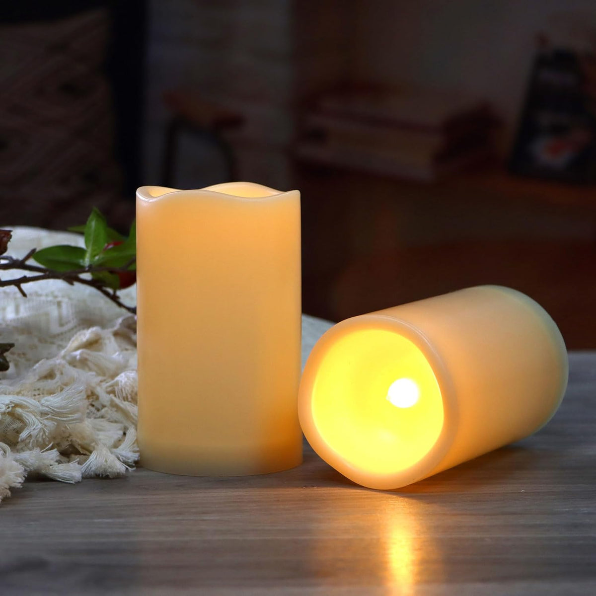 CANDLE CHOICE Waterproof Outdoor Battery Operated Flameless Candles with Remote Timer Plastic Flickering Fake Electric LED Pillars for Lantern Garden Wedding Christmas Decorations 3x5 Inches 3 PCS