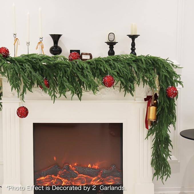 9FT 4PCS Christmas Garland Norfolk Pine Garland Real Touch Artificial Greenery Garland for Mantle Fireplace Table Indoor Outdoor Holiday Decortions (Dark Green)