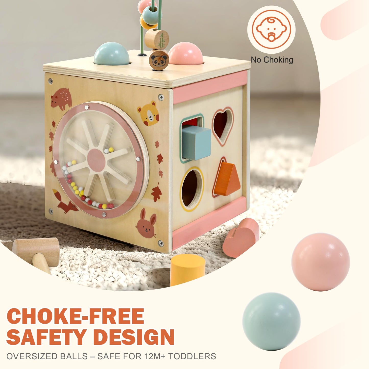 MILEFUN Wooden Activity Cube for 1 Year Old | 7-in-1,Montessori Baby Toys,Educational Toy for Toddlers, First Birthday Gift for Toddlers