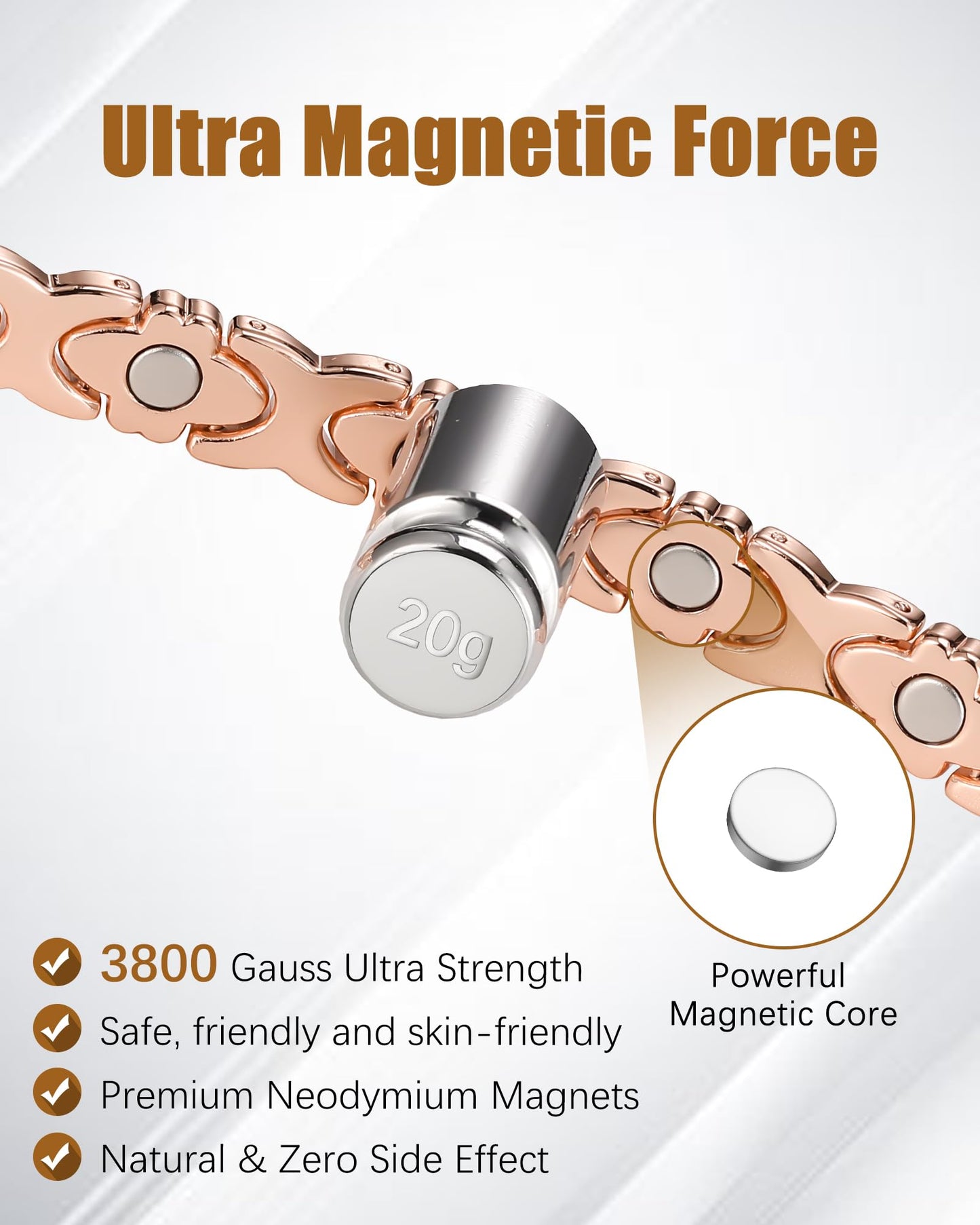 Jeracol Copper Bracelet & Ring for Women, Ultra Strength Magnetic Bracelet with 3800 Gauss Magnets, Four-Leaf Clover & Infinity Heart Symbol & Crystal, Adjustable Tools and Jewelry Gift Box