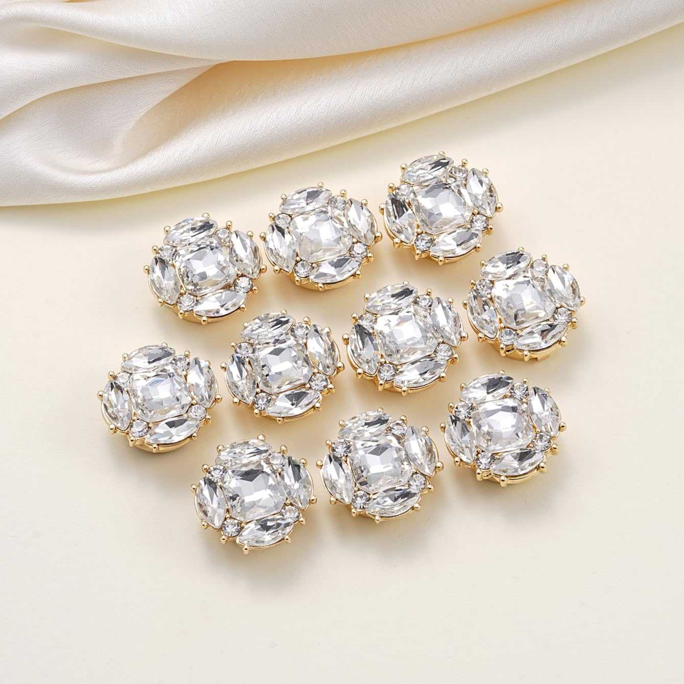 Jerler 6 Pcs 21mm Sliver Rhinestone Button Covers Crystal Embellishments Sew on Clothing DIY, Silver Crystal Detachable Decorative Clips (Silver Button-9, Medium)
