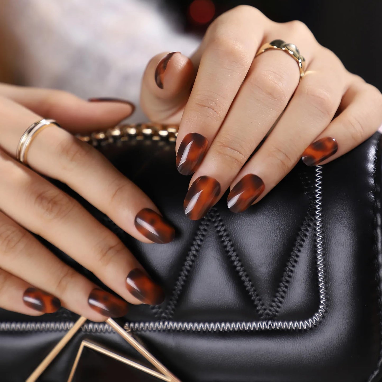 RPNZL Press On Nails - Tortoise | Amber Tortoise Shell Short Oval, Salon Quality | 32 Nails, 16 Sizes Kit with Glue and Adhesive Tabs I Female Founded - Beauty, Self Care